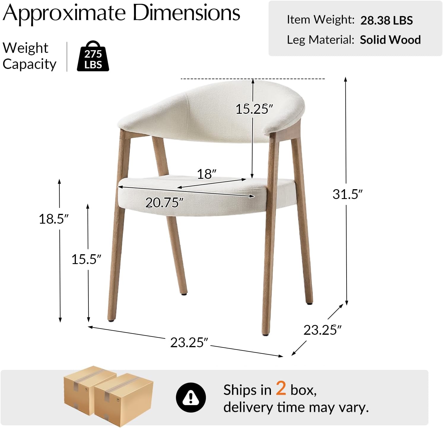 HULALA HOME Dining Chairs with Arm Set of 4, Mid-Century Modern Upholstered Kitchen Dining Room Chair with Solid Wood Legs & Curved Backtrst, Armchairs Accent Chairs for Living Room - Ivory