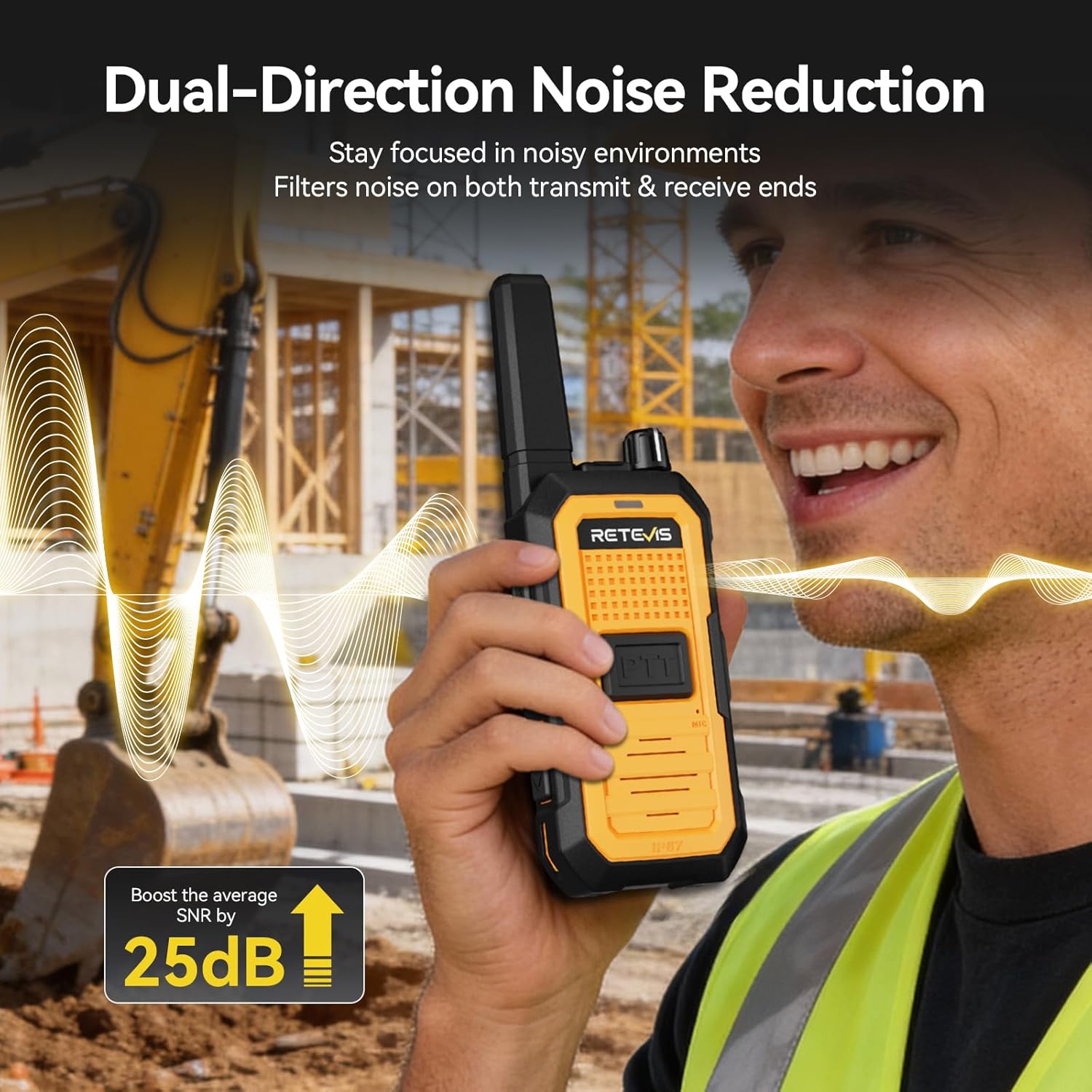 Retevis RB48A Industrial Walkie Talkies with Speaker Mic, IP67 Waterproof Noise Reduction 2 Way Radios Long Range, Oversized Front PTT, Antenna ID Rings, 1000 mW Speaker, 23-Hour Battery(4 Pack)