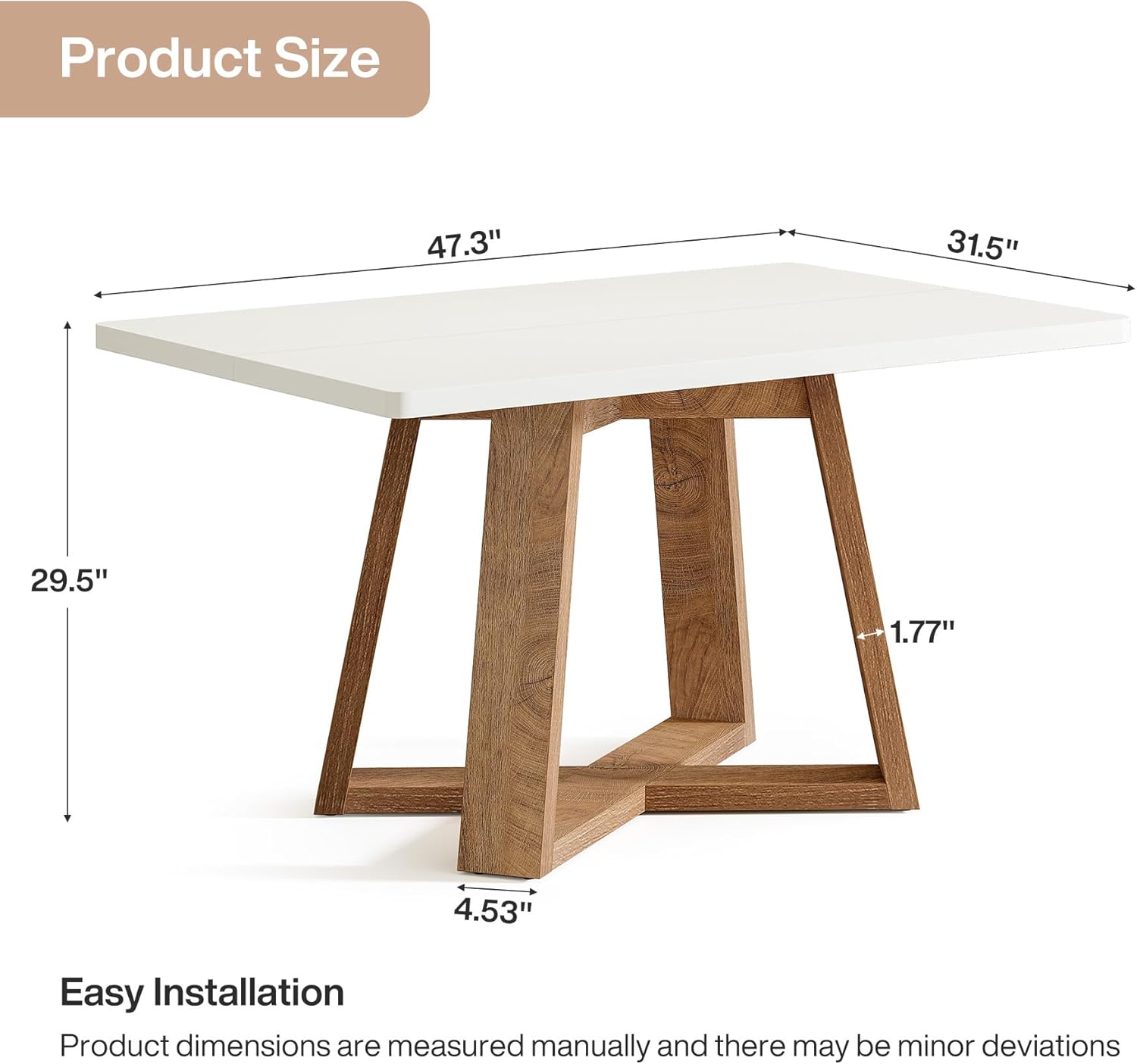 Tribesigns 47-Inch Dining Table for 4 People, Modern Kitchen Table with Wooden Legs, Dinner Table for Kitchen, Dining Room, Small Space, White and Brown