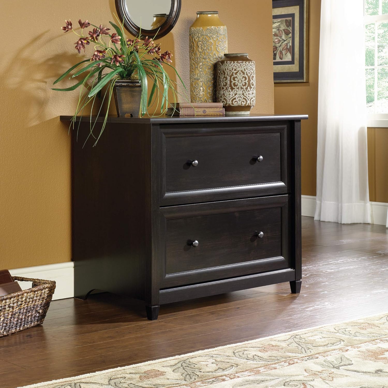 Sauder Edge Water 2 Drawer Lateral Filing Cabinet, Office File Cabinet, in Estate Black finish