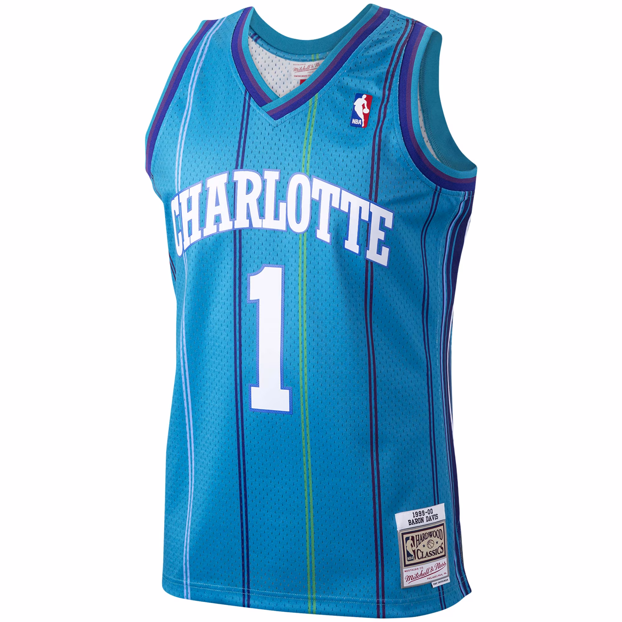 Baron Davis Charlotte Hornets Mitchell & Ness 1999/00 Hardwood Classics Swingman Jersey - Teal