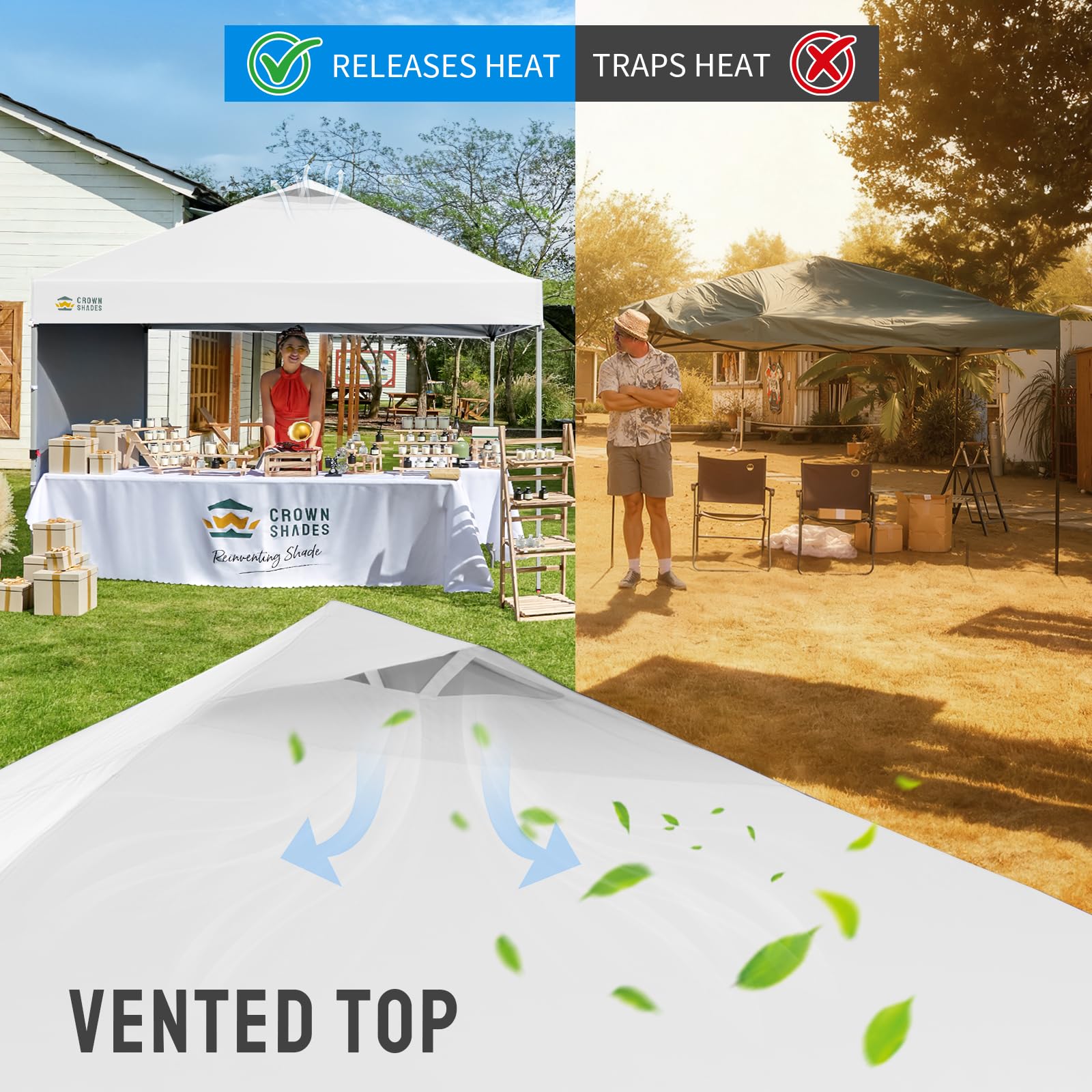 CROWN SHADES 10x10 Pop Up Canopy Tent with Side Wall - White