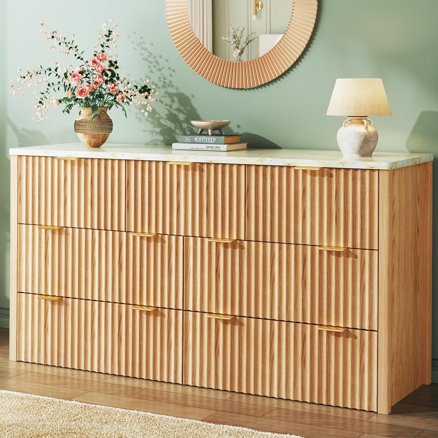 HUAHUU Fluted Dresser for Bedroom with 7 Drawers, 53