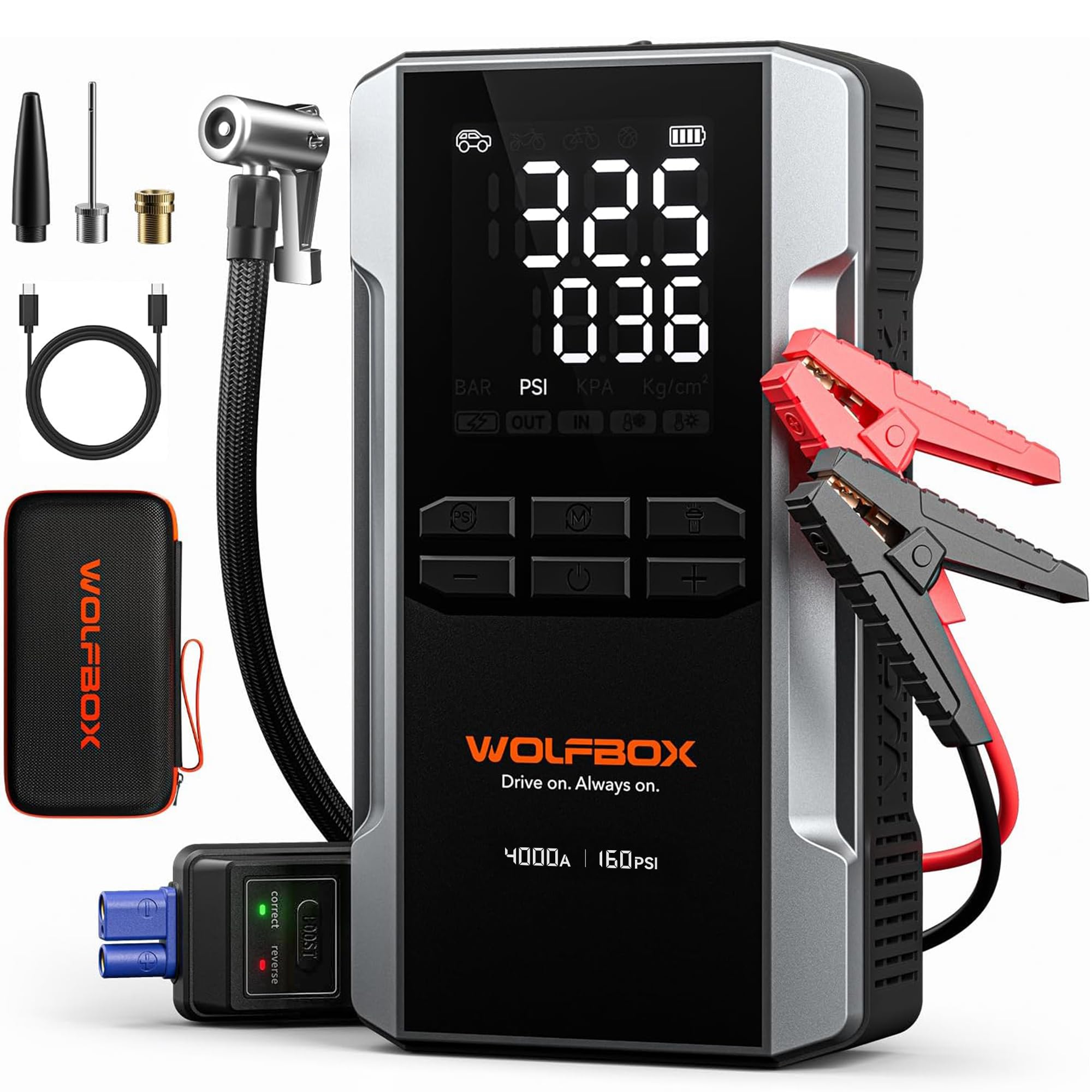 WOLFBOX 4000A Jump Starter & 160PSI Air Compressor