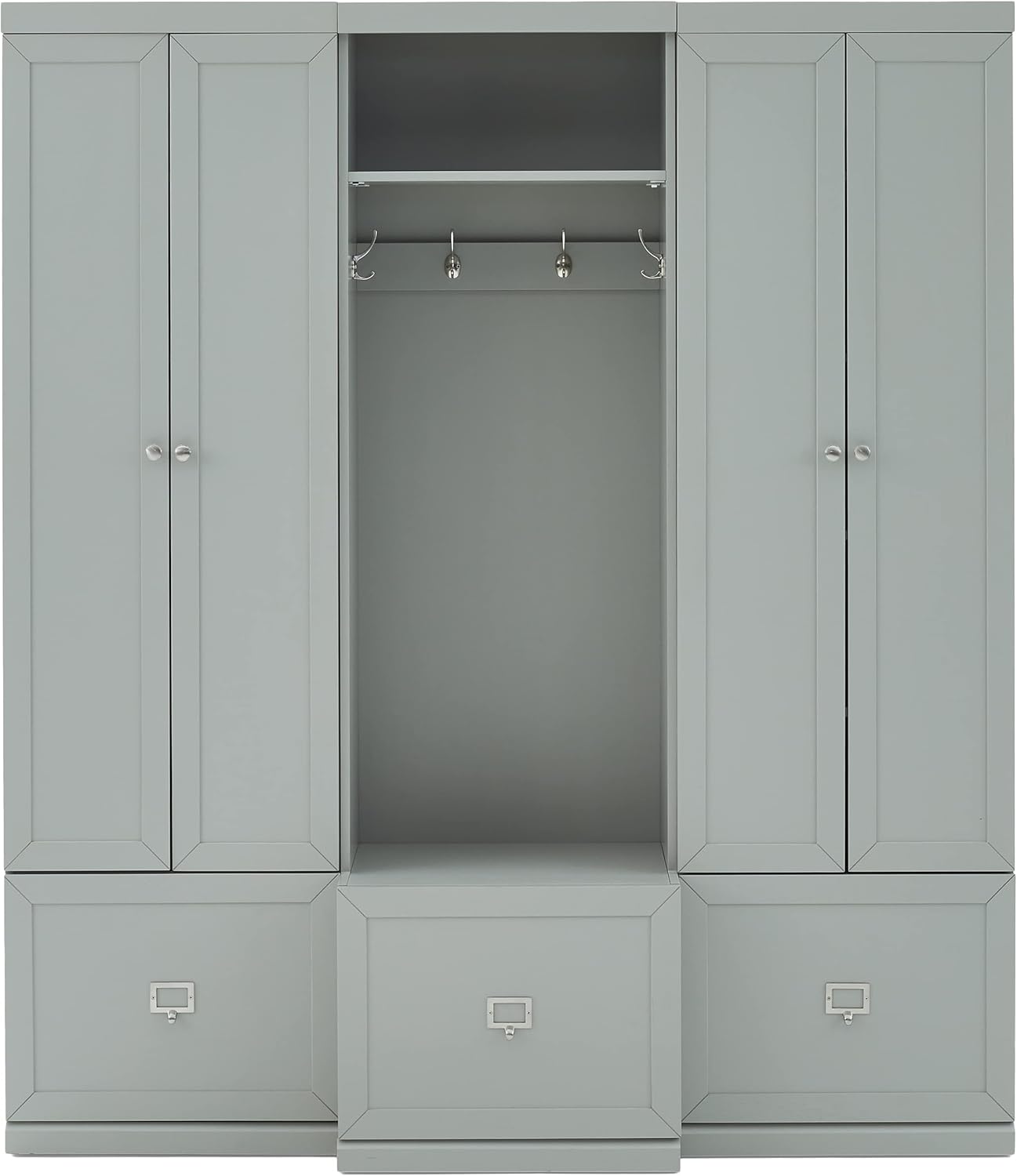 Crosley Furniture Harper 3-Piece Hall Tree and Storage Cabinet Set with Entryway Bench and Hooks for Hanging, Gray