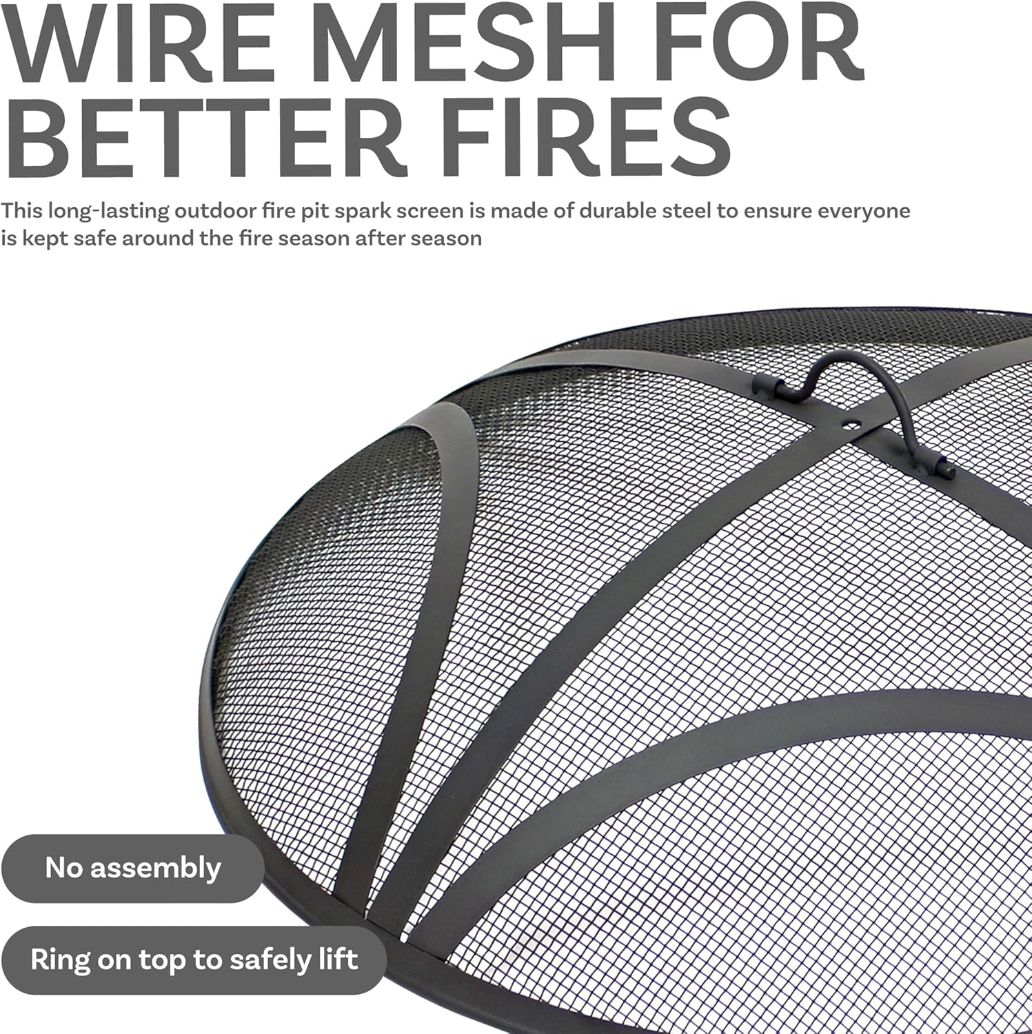 Sunnydaze Outdoor Patio Fire Pit Screen - Reinforced Steel Mesh Round Fire Pit Spark Screen with Handle - 30