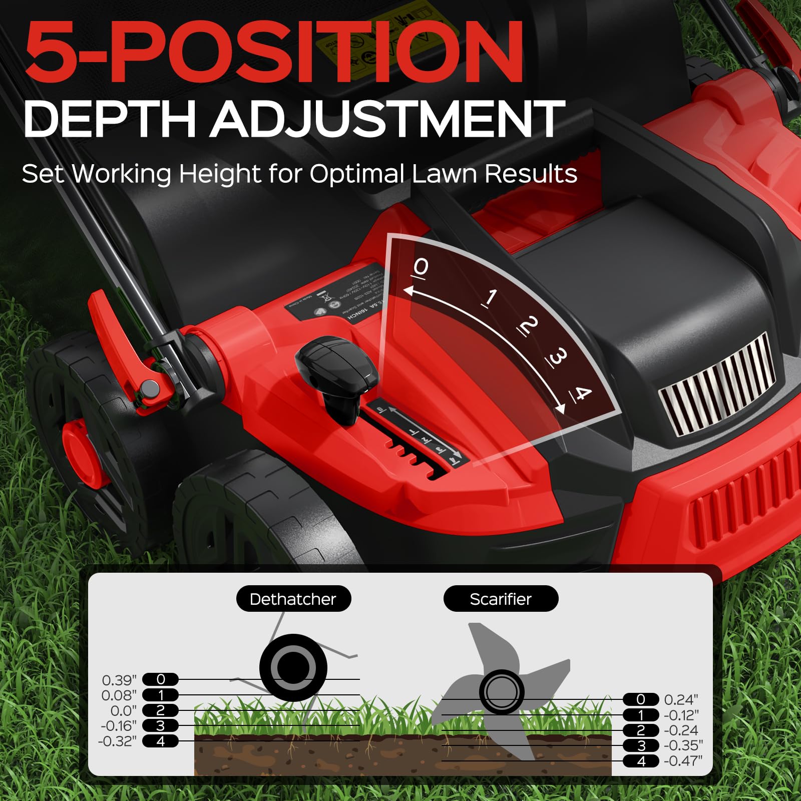 TIECTOWN 16-Inch Electric Dethatcher & Scarifier, 15.5 Amp