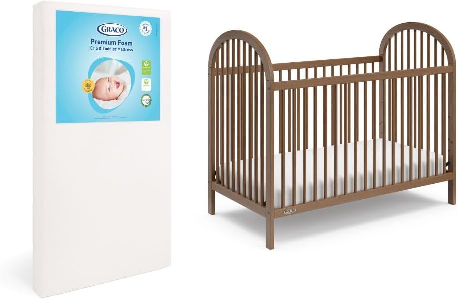 Graco Olivia Convertible Crib and Graco Premium Foam Crib & Toddler Bed Mattress Bundle (Hazelnut) – GREENGUARD Gold Certified, Standard Crib Mattress, Baby Crib Converts to Toddler Bed & Daybed