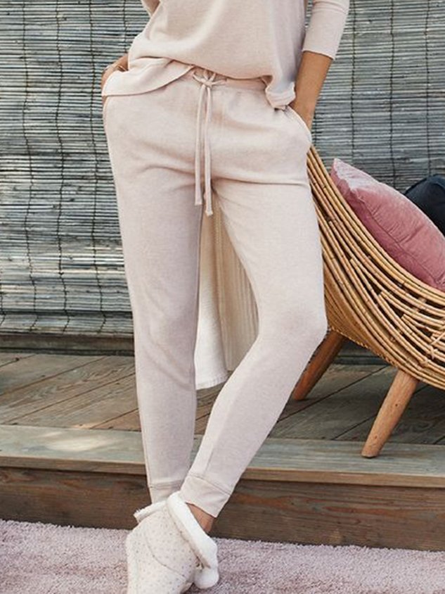 Casual Plain Loose Elastic Waist Two-Piece Set