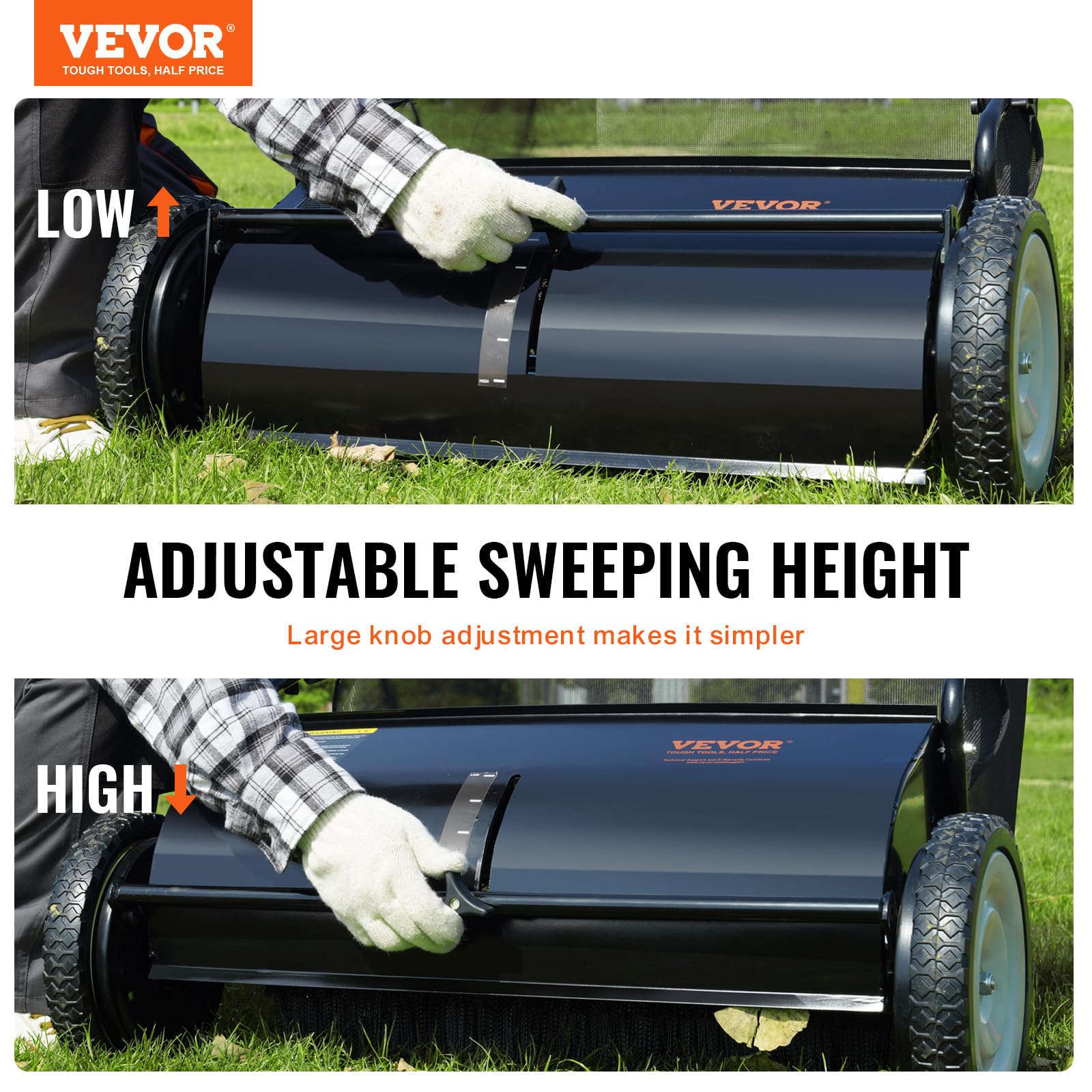 VEVOR Push Lawn Sweeper - 26 Inch Grass & Leaf Collector