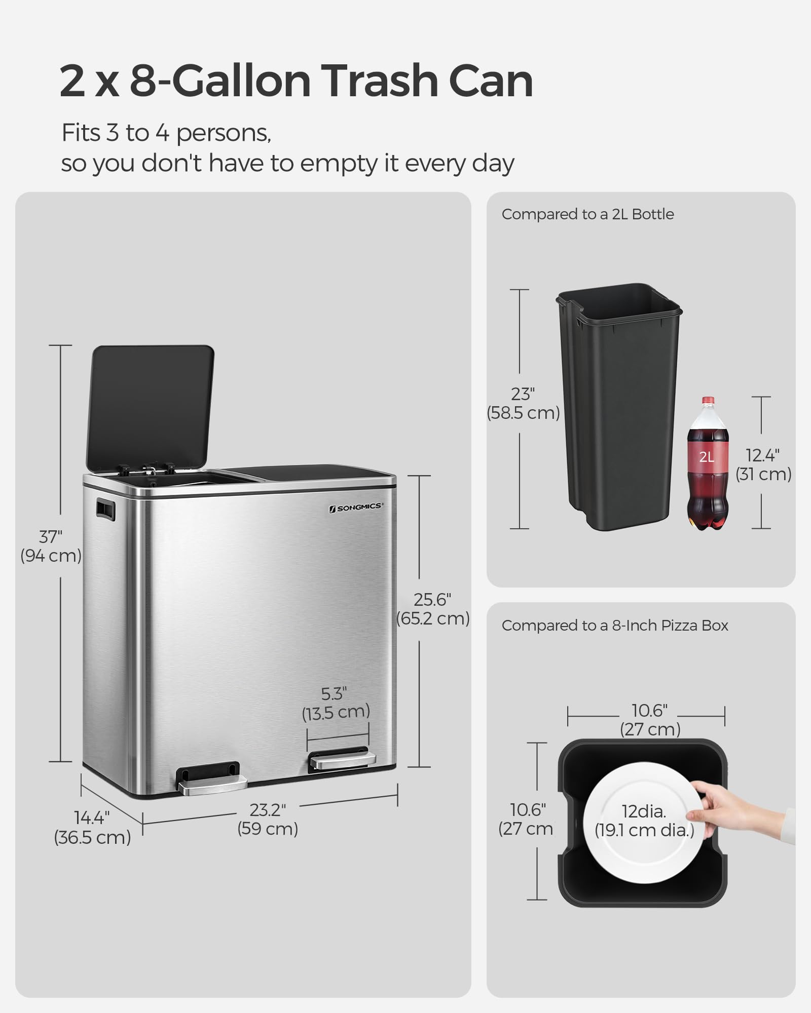 SONGMICS ULTB60NL Trash Can - 2x8 Gallon Kitchen Garbage Bin