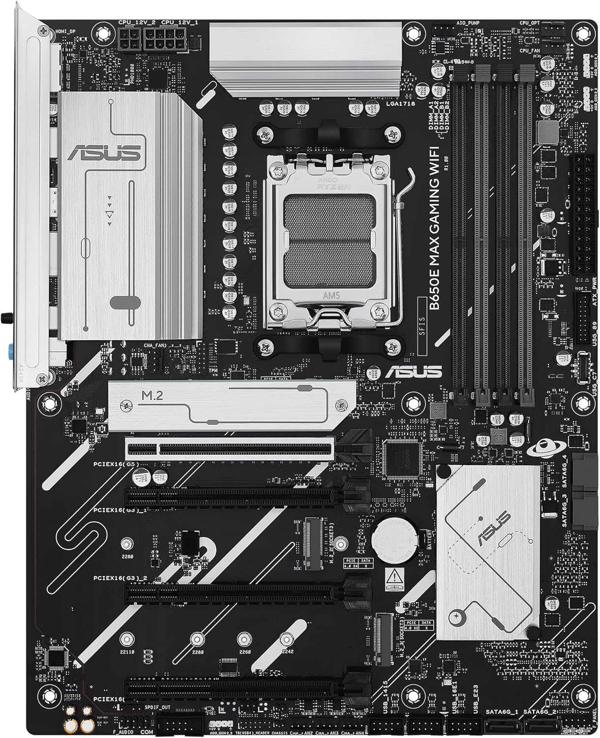 ASUS B650E MAX Gaming WiFi AMD B650 ATX Motherboard, DDR5, PCIe 5.0 Ready, 3X M.2 Slots, Wi-Fi 6E, Realtek 2.5Gb Ethernet, DisplayPort, HDMI™, USB 10Gbps Type-A & Type-C®, BIOS Flashback™, Aura Sync