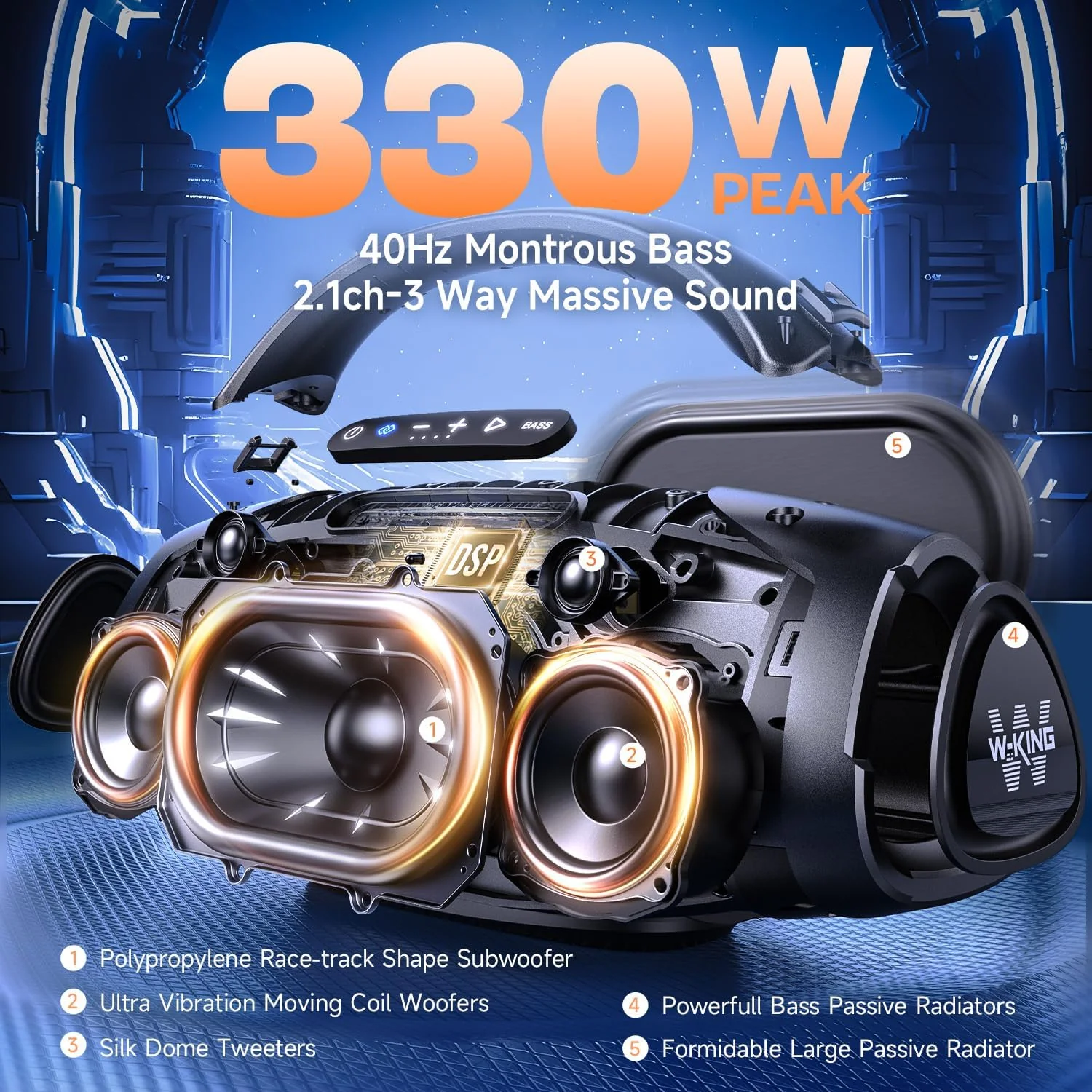 W-KING X20 Bluetooth Party Speaker, 330W, IPX7, 7.5