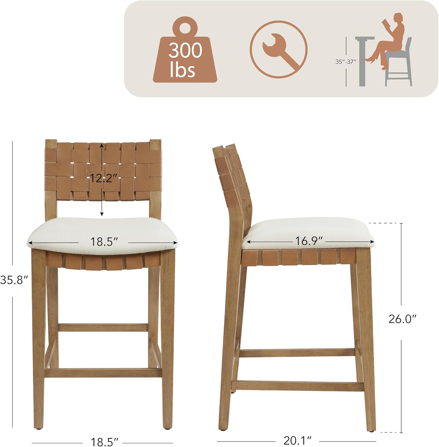 CHITA Woven Bar Stools Set of 3, 26