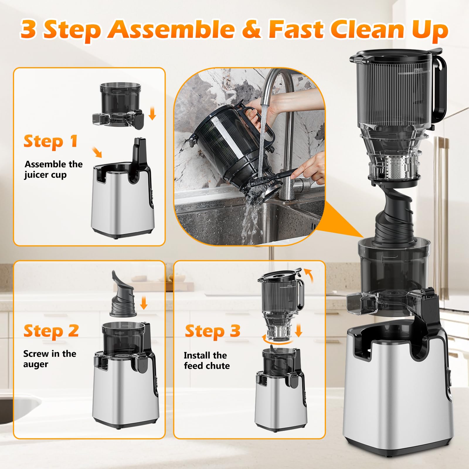 YPONE Juicer Machines - Cold Press 400W Masticating Juicer