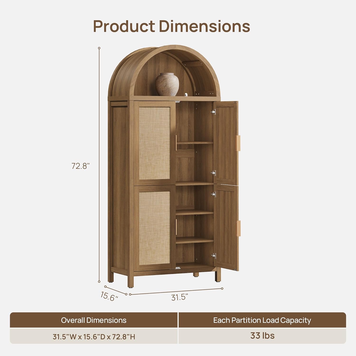 SICOTAS Arched Kitchen Pantry Cabinet for Dining Room, Living Room - 72.8