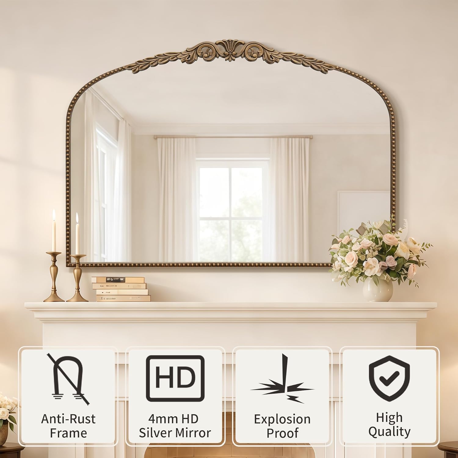 Besdomus Gold Large Fireplace Mirror: 48