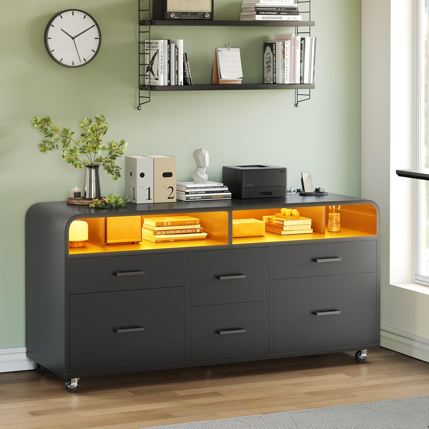 SEDETA 6 Drawer File Cabinet with Power Strip, 47