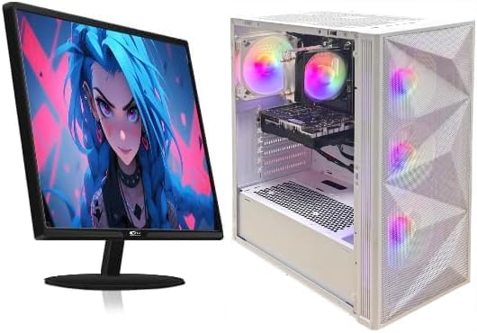 STGAubron Gaming PC Bundle with 24 Inch FHD LED Monitor- Intel Core i7 up to 3.9G, GeForce RTX 3050 6G, 32GB RAM, 512GB SSD, RGB Fan x 4, Windows 11 Home