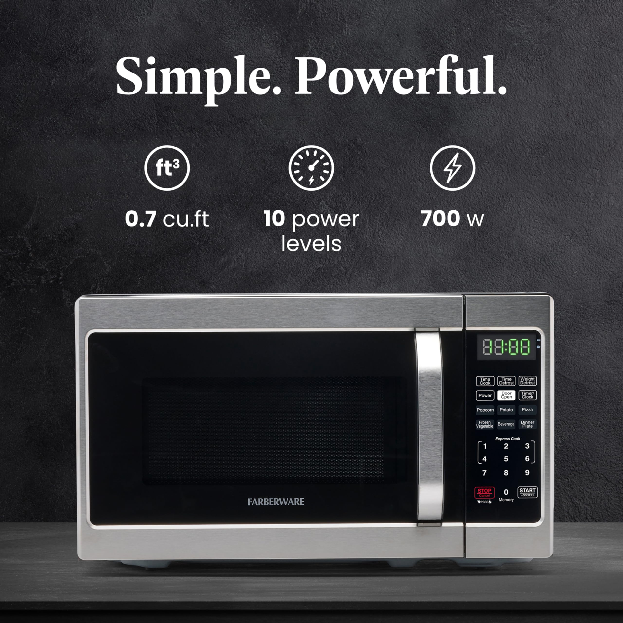 FARBERWARE 0.7 Cu. Ft. Microwave Oven – 700W, Auto Cook, Stainless