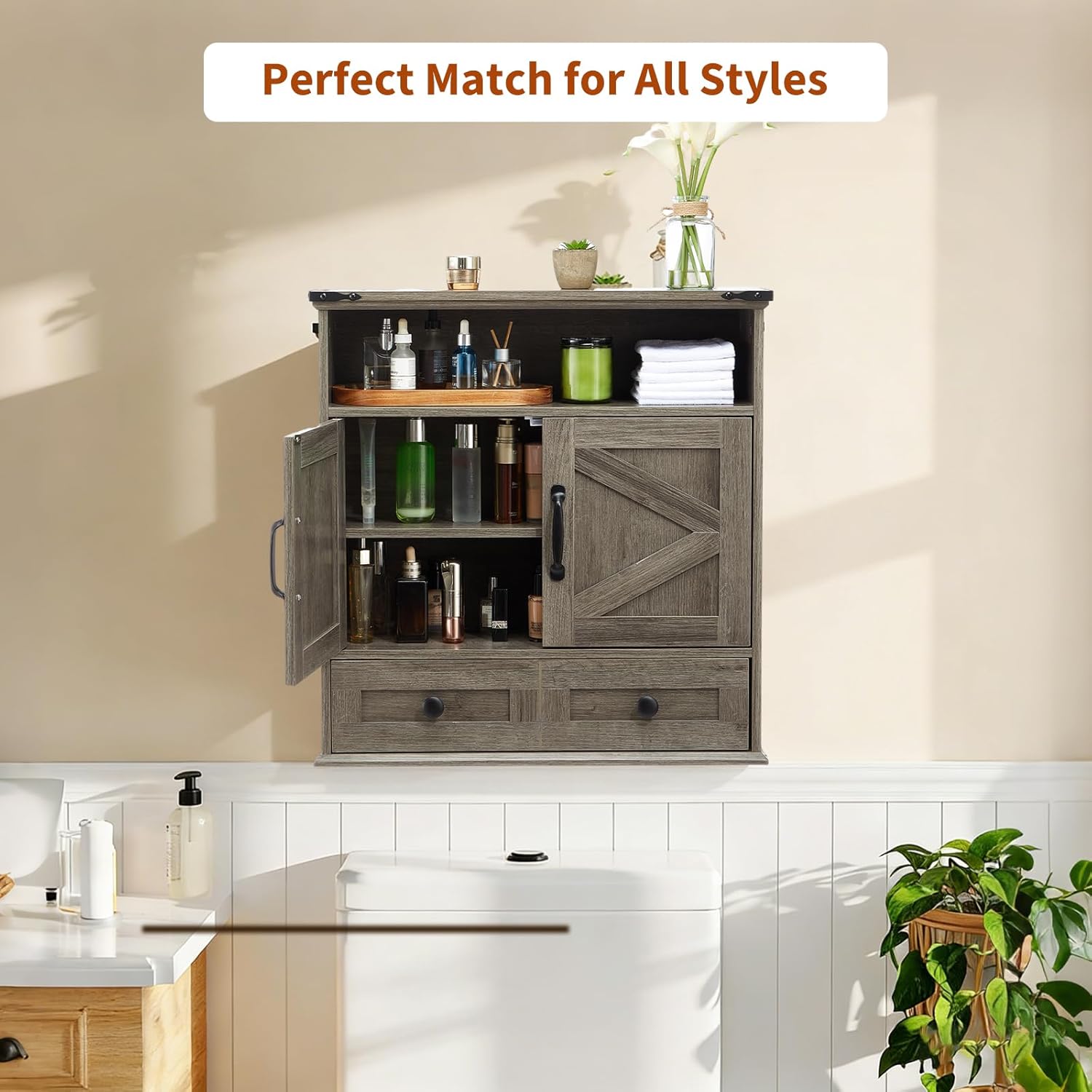 Wall Mounted Bathroom Cabinet with Barn Doors – 25