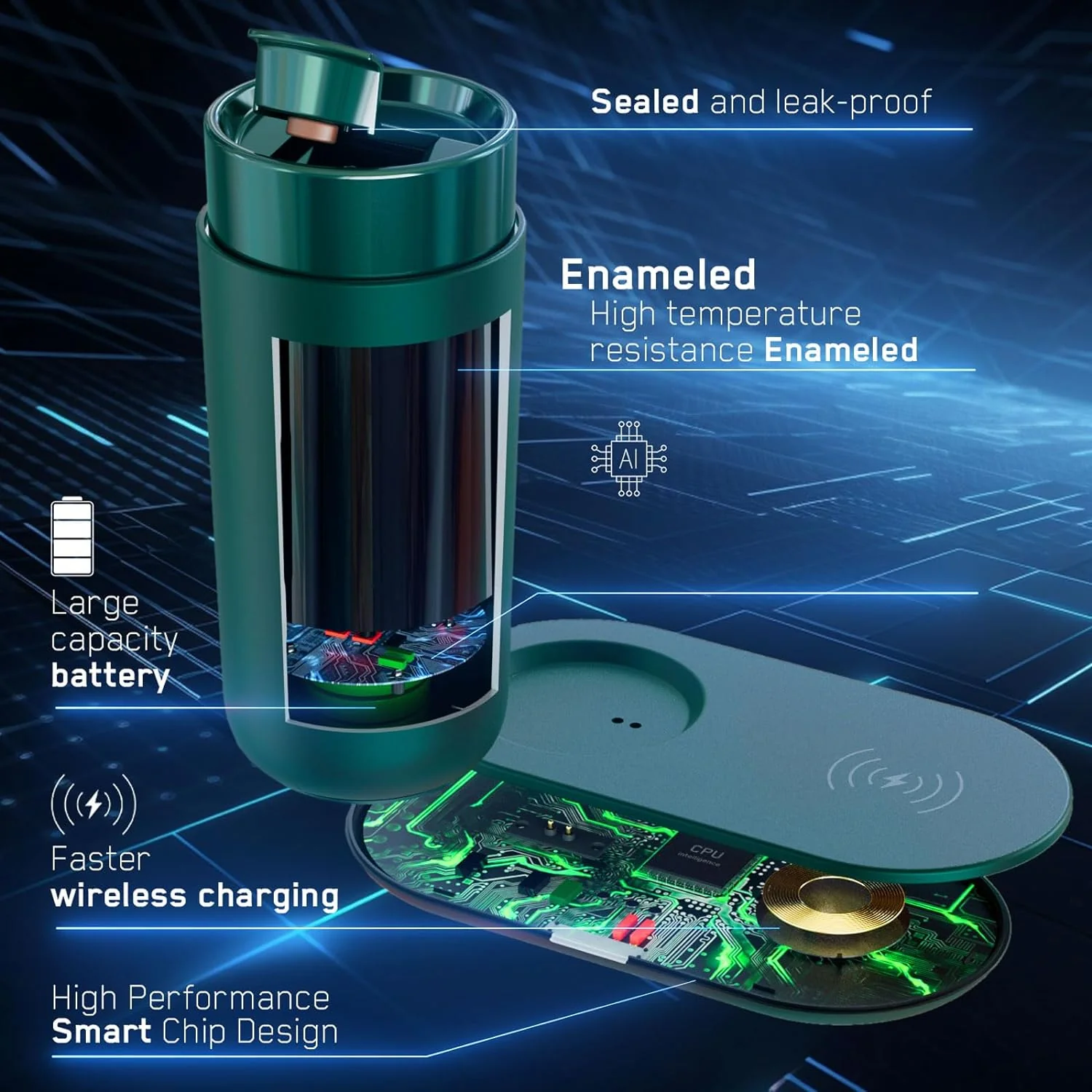 Temperature Control Heated Coffee Mug Smart Self Heating Travel Mug 12 Oz App Controlled Warmer Mug 5 Hour LED Display Keep Coffee Hot All Day up to 149℉ Fast Wireless Charger Base Black2.0