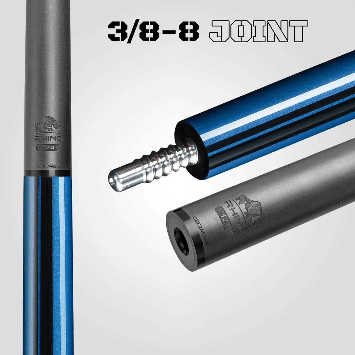 RHINO Nebula 2 Pool Cue - Premium Carbon Fiber Shaft & Composite Butt. Time Crystal Tip, Pro Taper Design. 3/8-8 Joint, Wrapless. Low Deflection Pool Cue