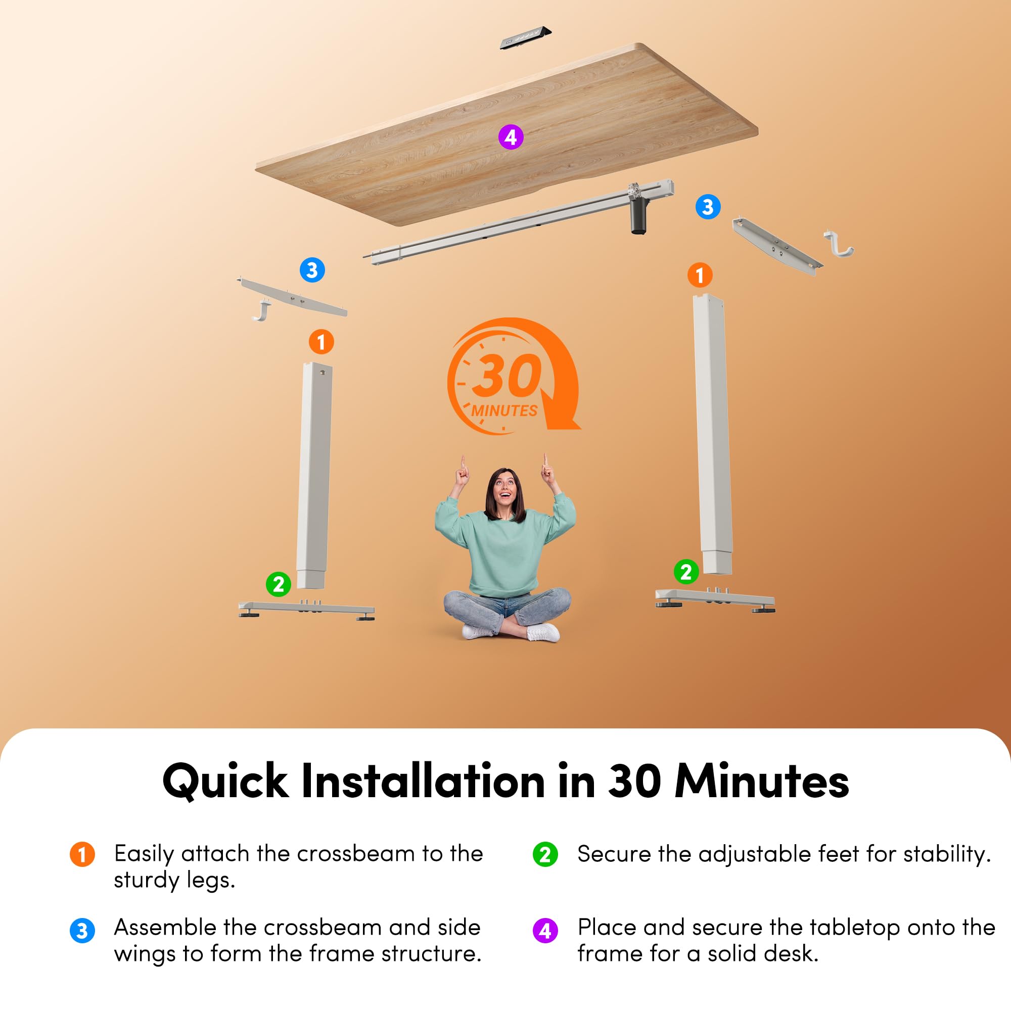 FEZIBO Electric Height Adjustable Standing Desk - 48x24 Inches