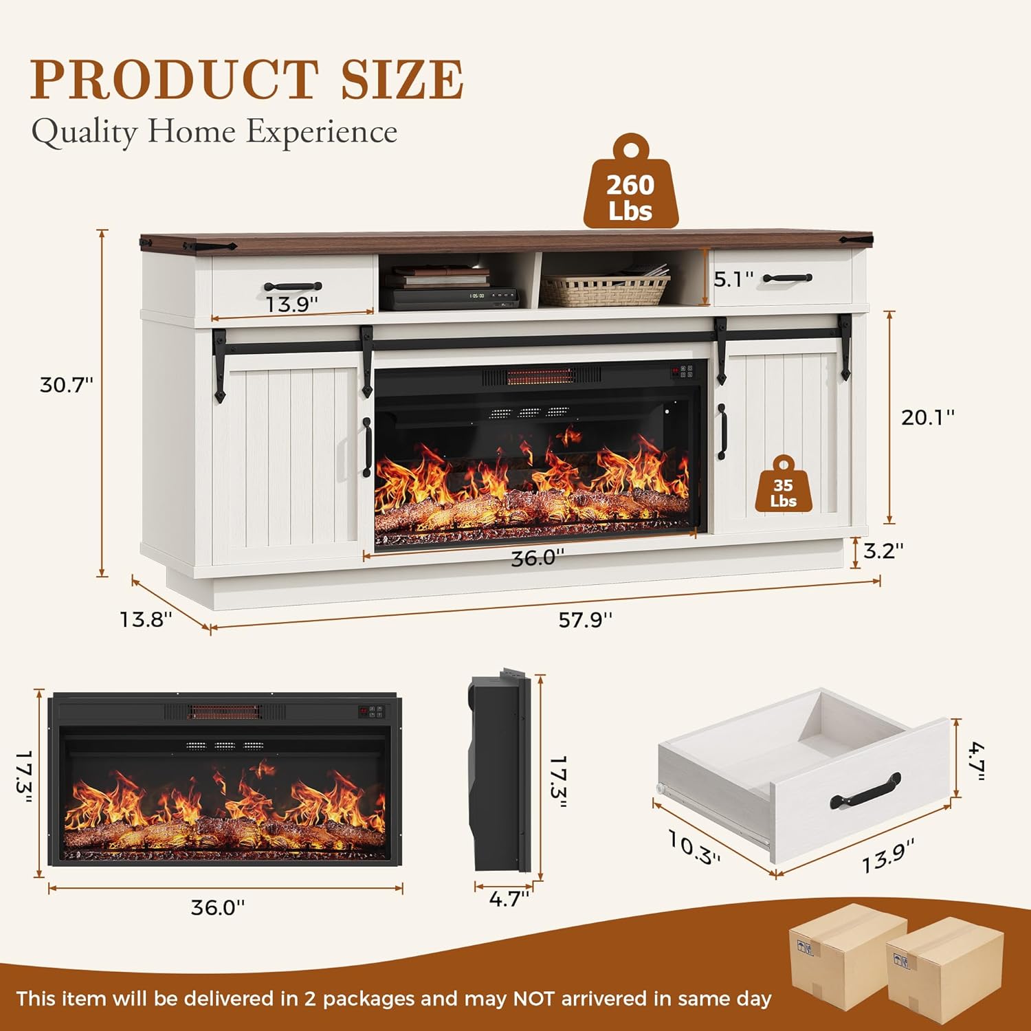 Jocoevol Fireplace TV Stand for TVs up to 65