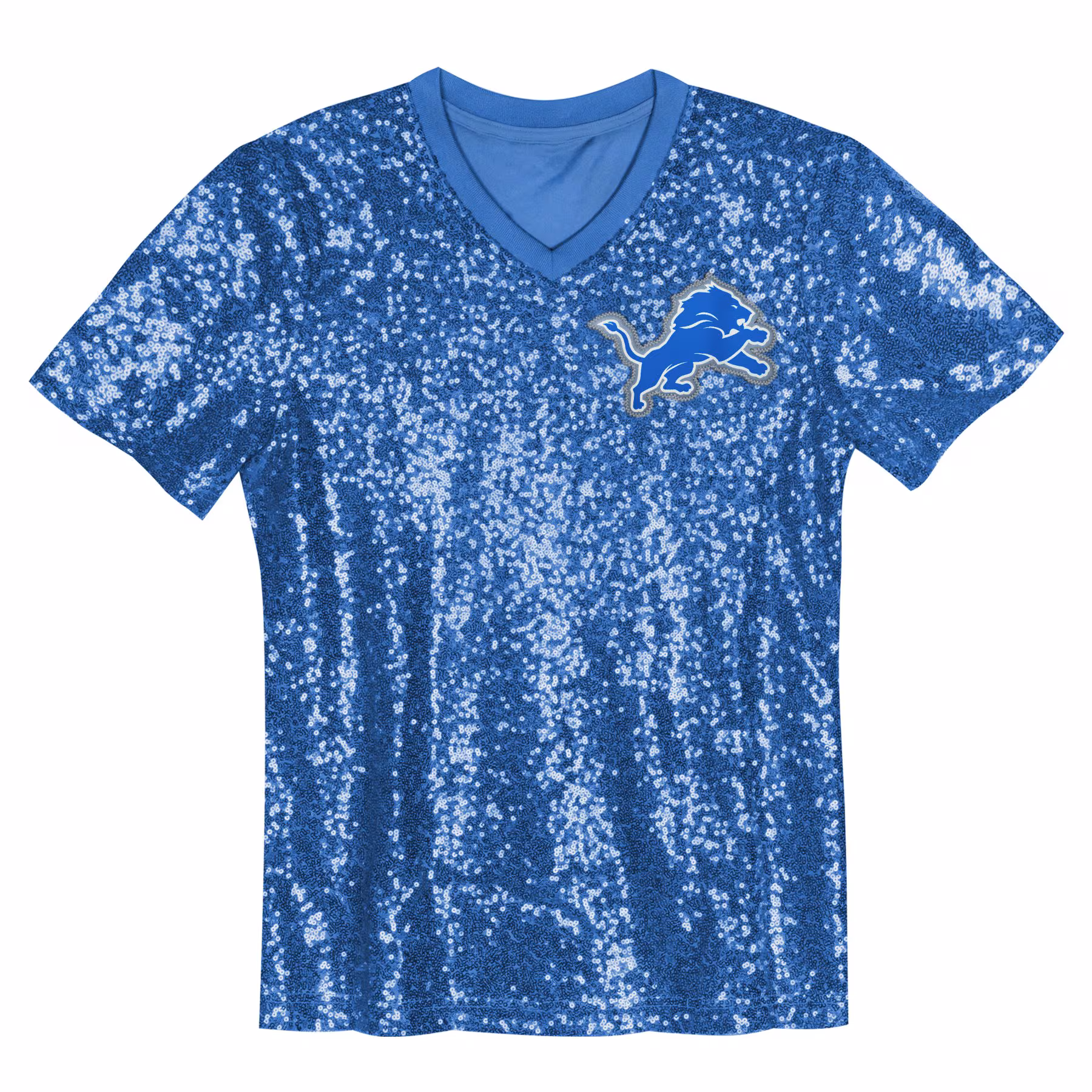 Aidan Hutchinson Detroit Lions Girls Youth Sequin V-Neck Fashion Jersey - Blue
