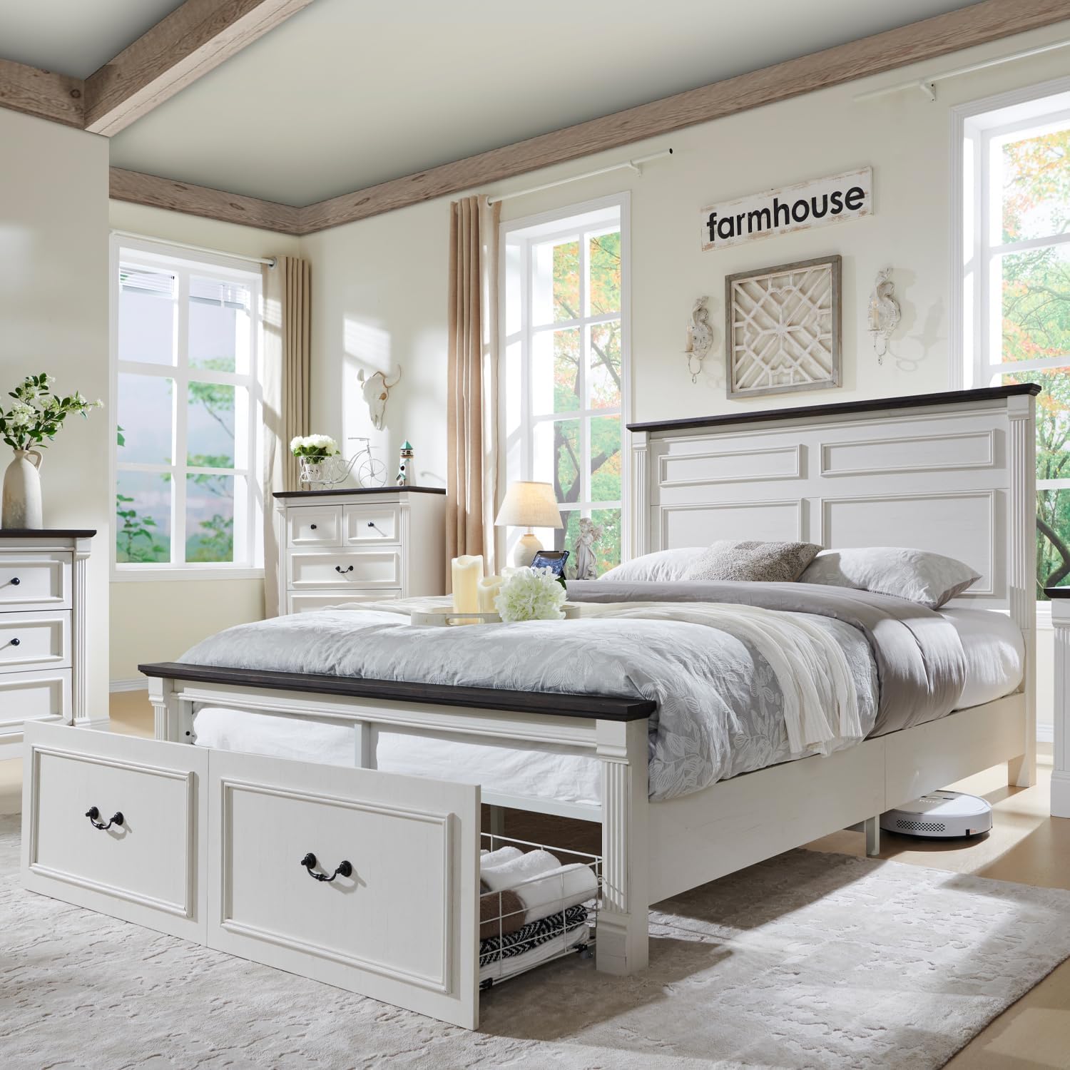 Aitjunz Farmhouse Queen Size Bed Frame with 51