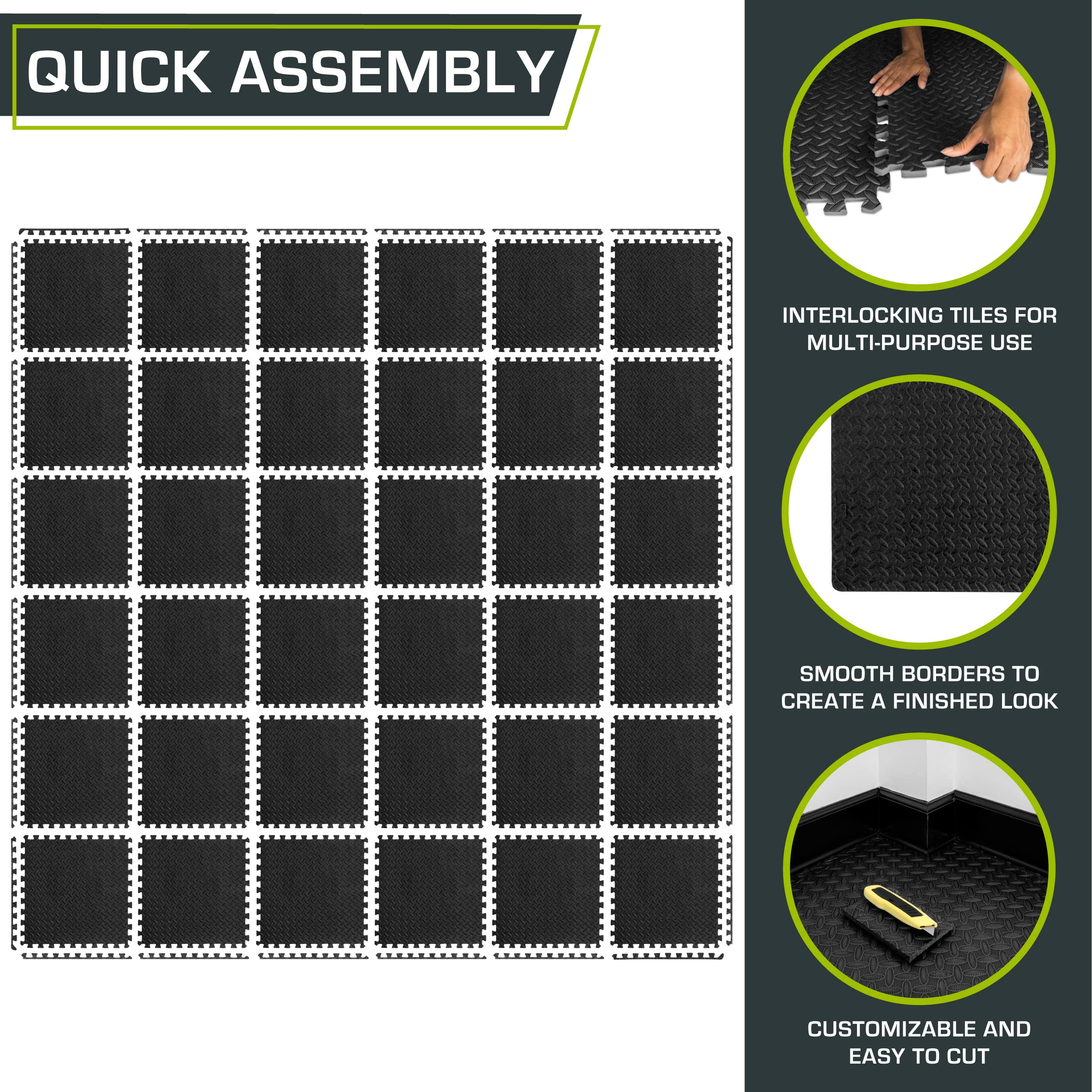 PROSOURCEFIT Puzzle Exercise Mat - EVA Interlocking Foam Tiles