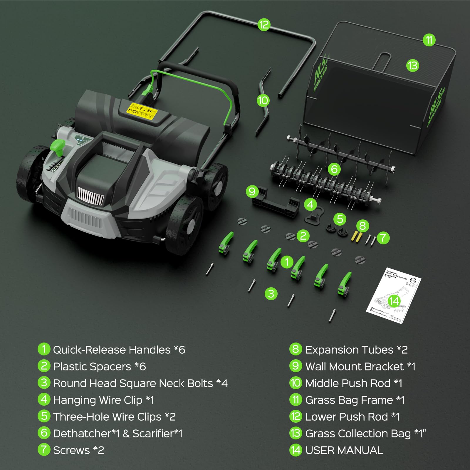 TIECTOWN 2026 16-Inch 2-in-1 Electric Dethatcher & Scarifier