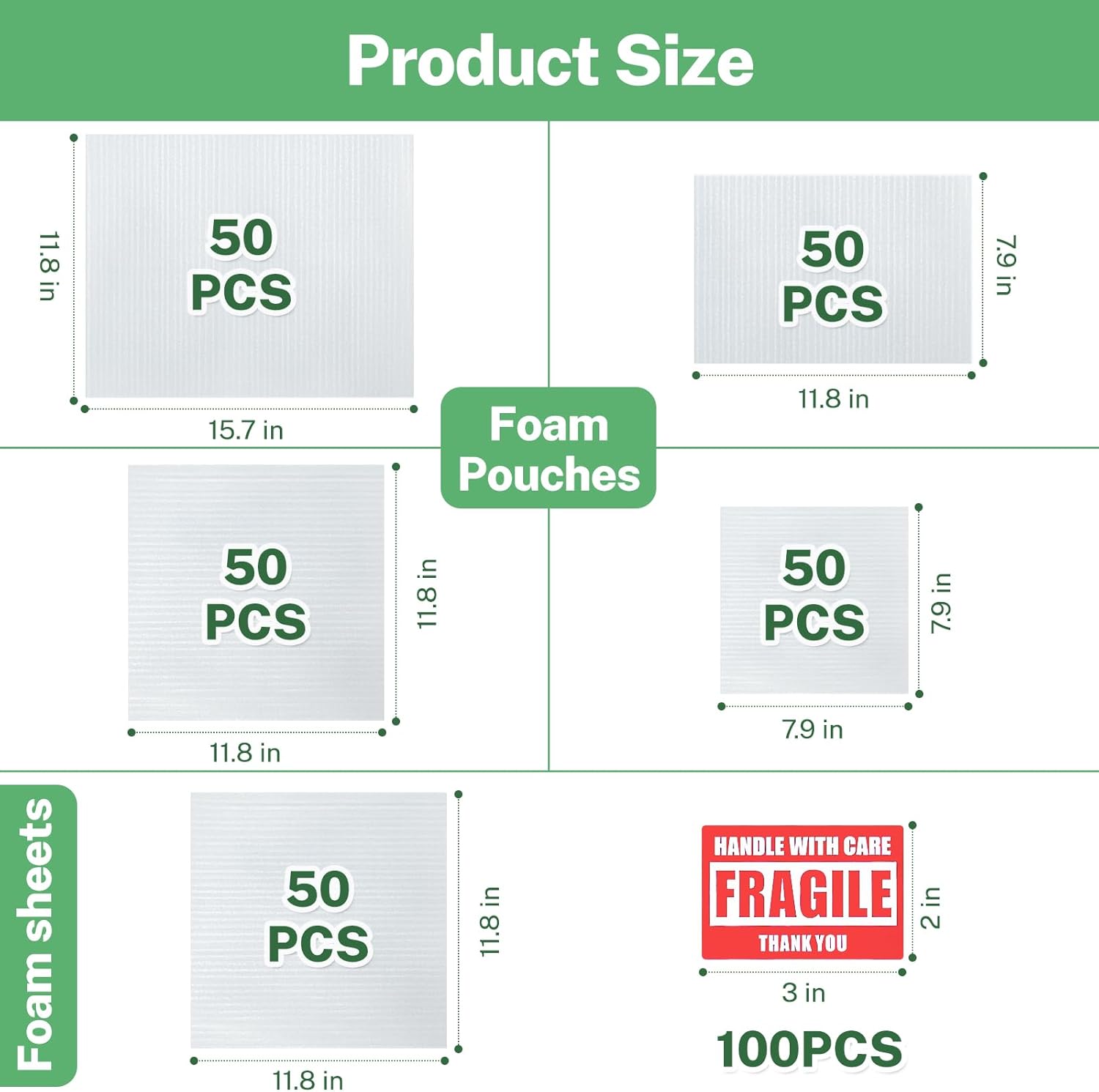350 Pcs Dish Packing Supplies for Moving, 250 Cushion Foam Pouches(4 Sizes 16x12'',12x12'',12x8'',8x8'') and Foam Sheets(12x12'') with 100 Fragile Stickers for Packing,Storage,Shipping