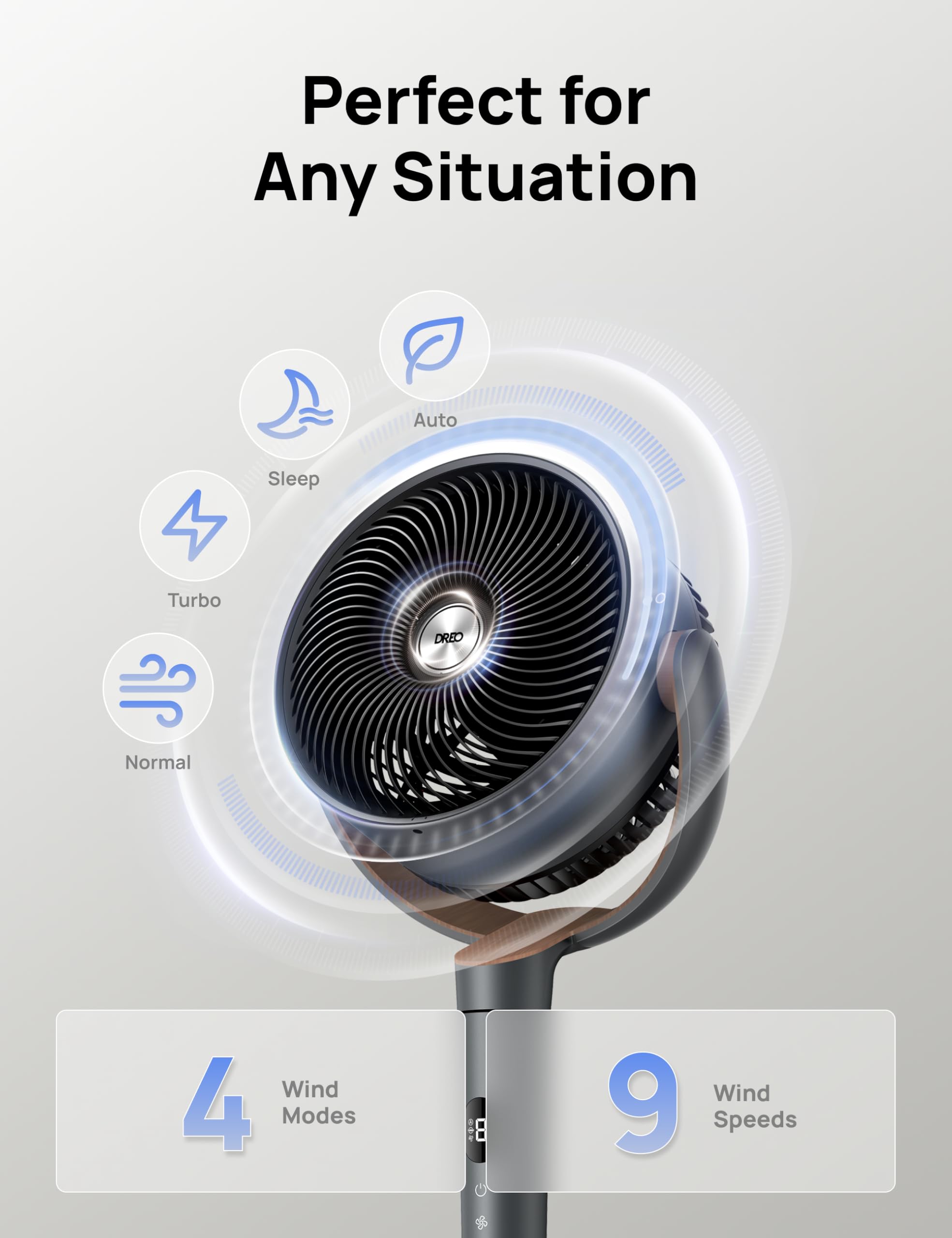 DREO Bed Fan with 120° Oscillation and 9 Speeds