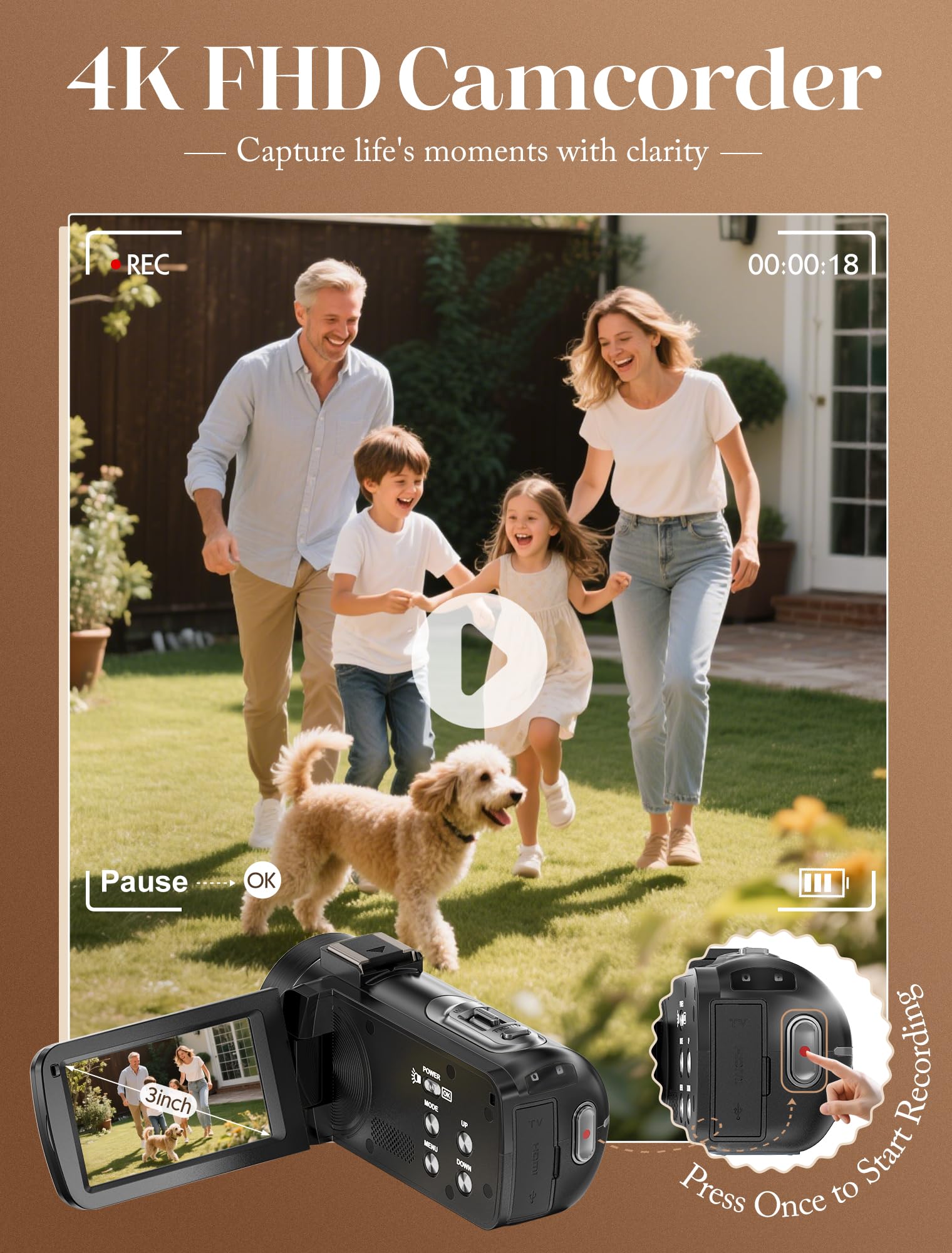 ZYDIIE 4K UHD Video Camera Camcorder with 18x Zoom