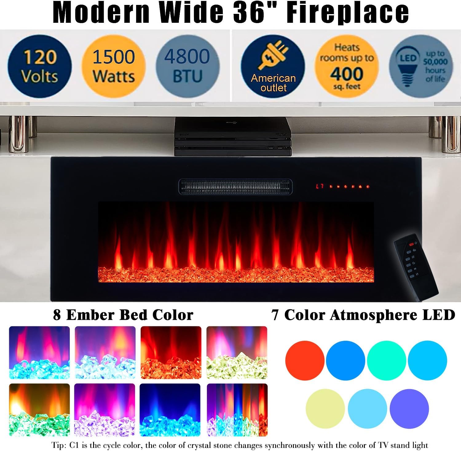 AMERLIFE Fireplace TV Stand with 36