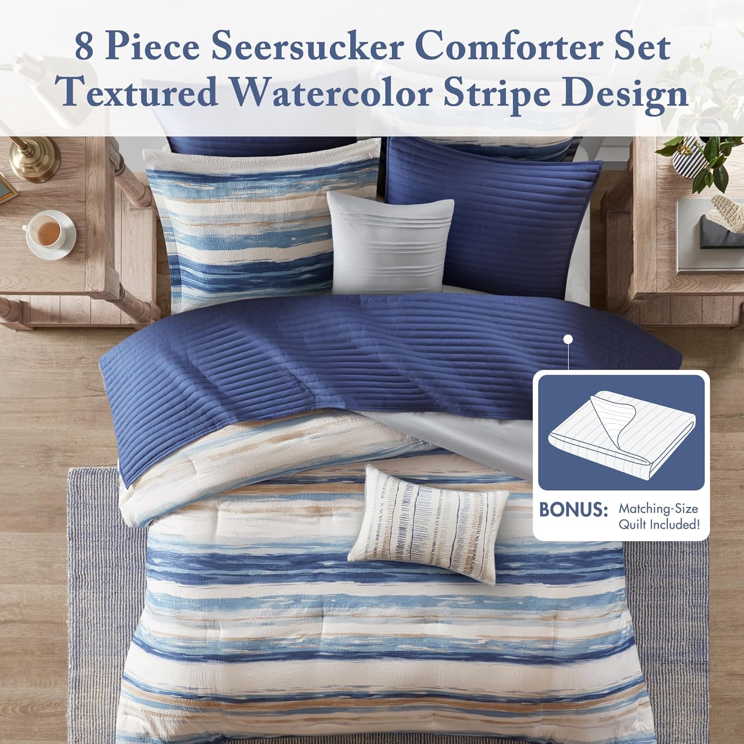 Madison Park Marina Comforter Quilt Combo Set - Modern Luxury Design, All Season Down Alternative Bedding, Matching Shams, Decorative Pillows, King/Cal King(104