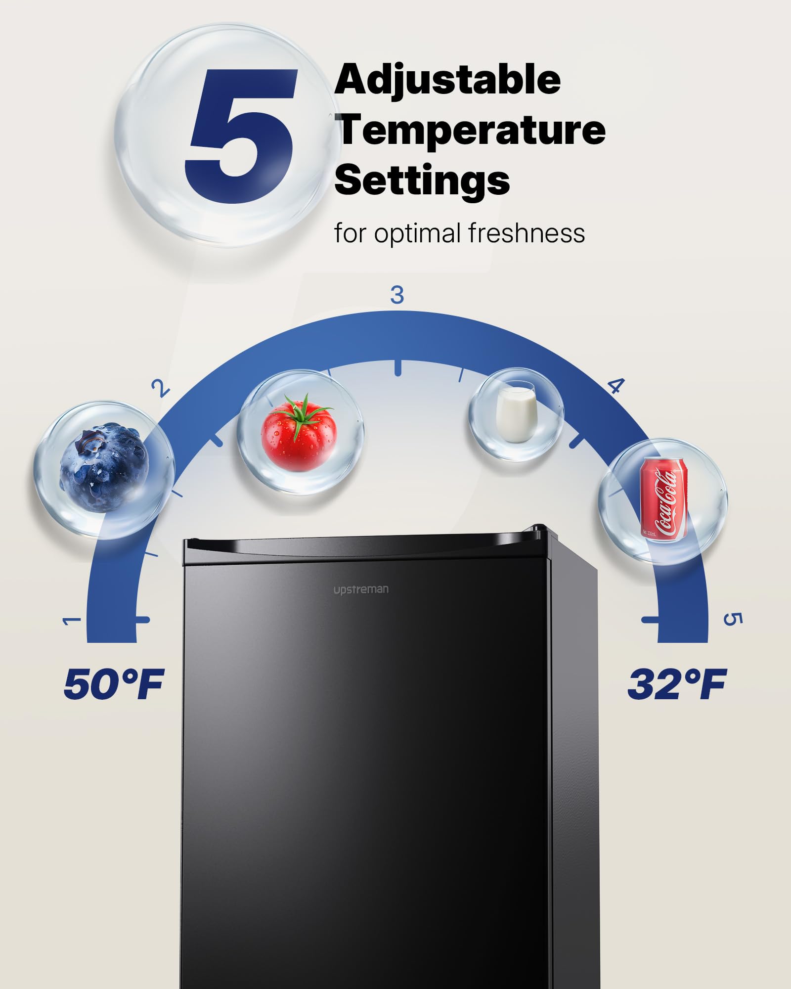 UPSTREMAN 3.2 Cu.Ft Mini Fridge with Freezer - Compact Black