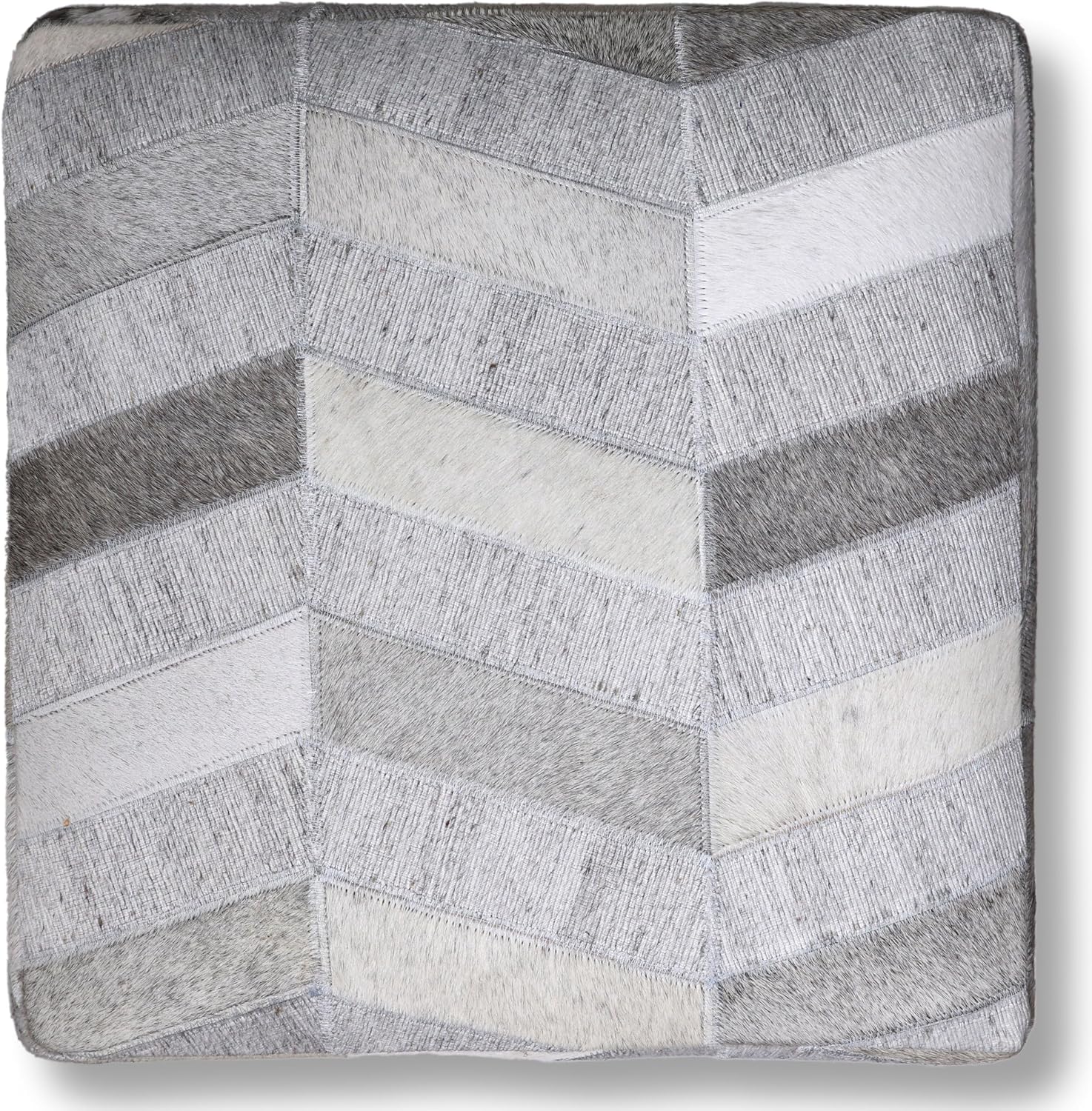 CANVELLO Handmade Patchwork Cowhide Leather Cube Ottoman Pouf 18x18 Neutral