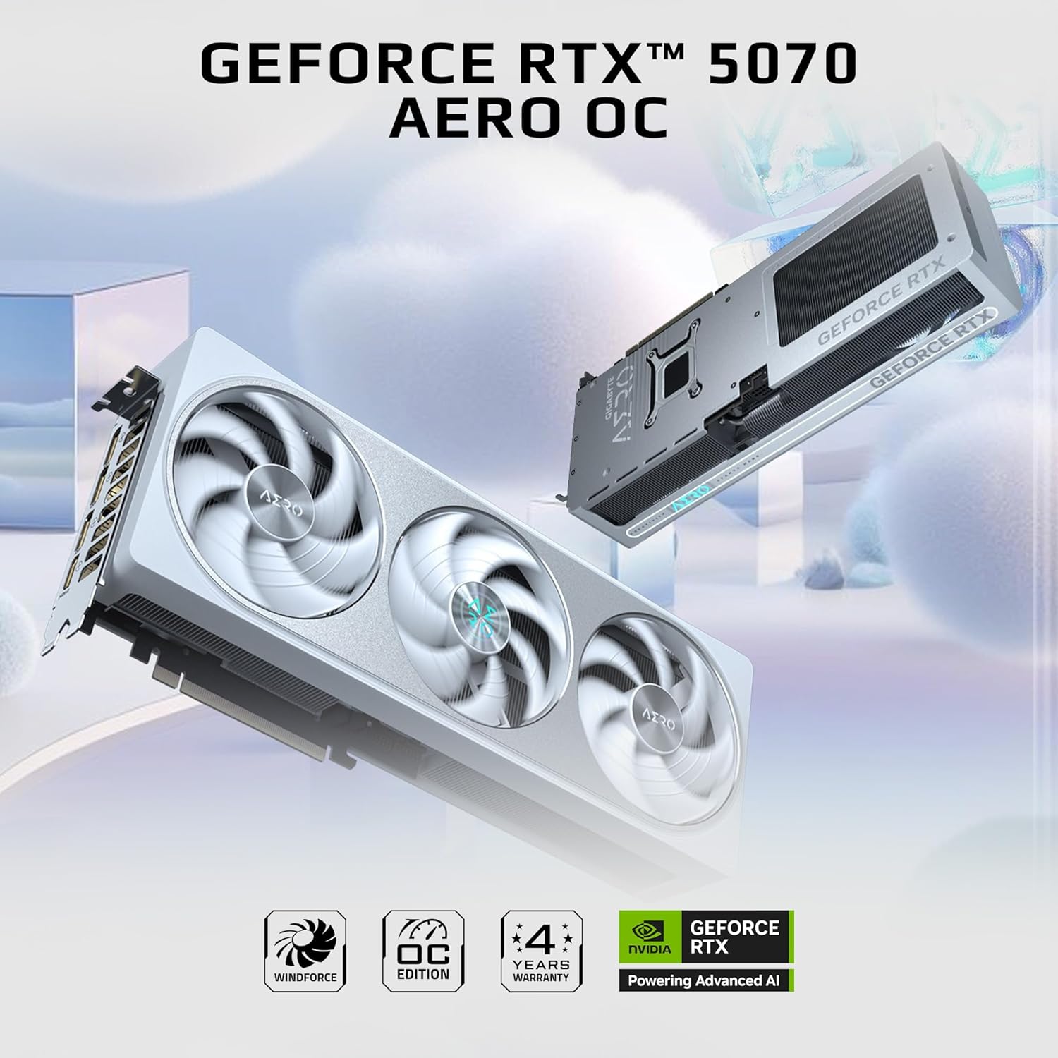 GIGABYTE GeForce RTX 5070 AERO OC 12G Graphics Card, 12GB 192-bit GDDR7, PCIe 5.0, WINDFORCE Cooling System, GV-N5070AERO OC-12GD Video Card, Compatible with Desktop