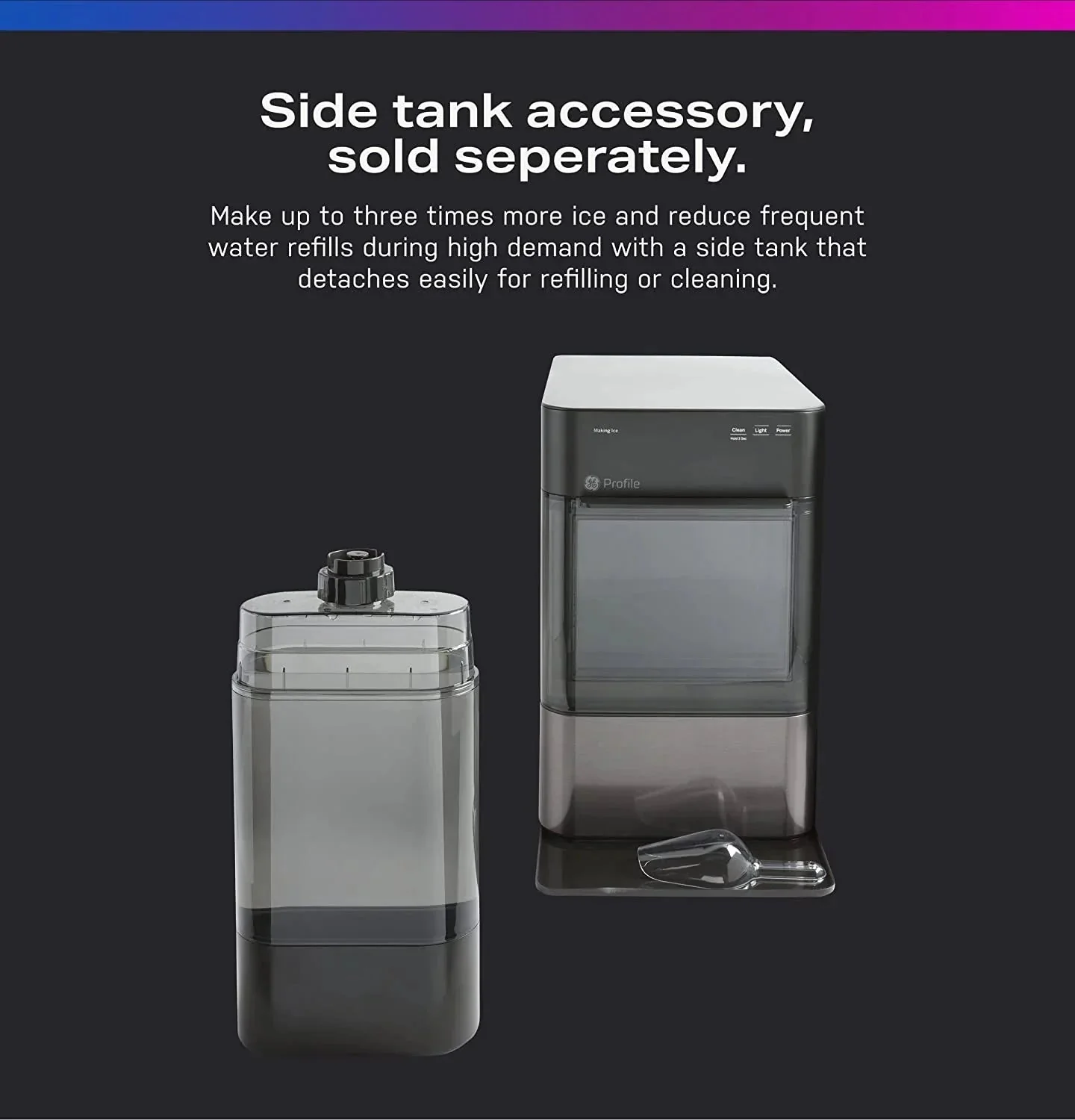 Countertop Nugget Ice Maker | Ice Machine with WiFi Connectivity | Smart Home Kitchen Essentials | Black Stainless