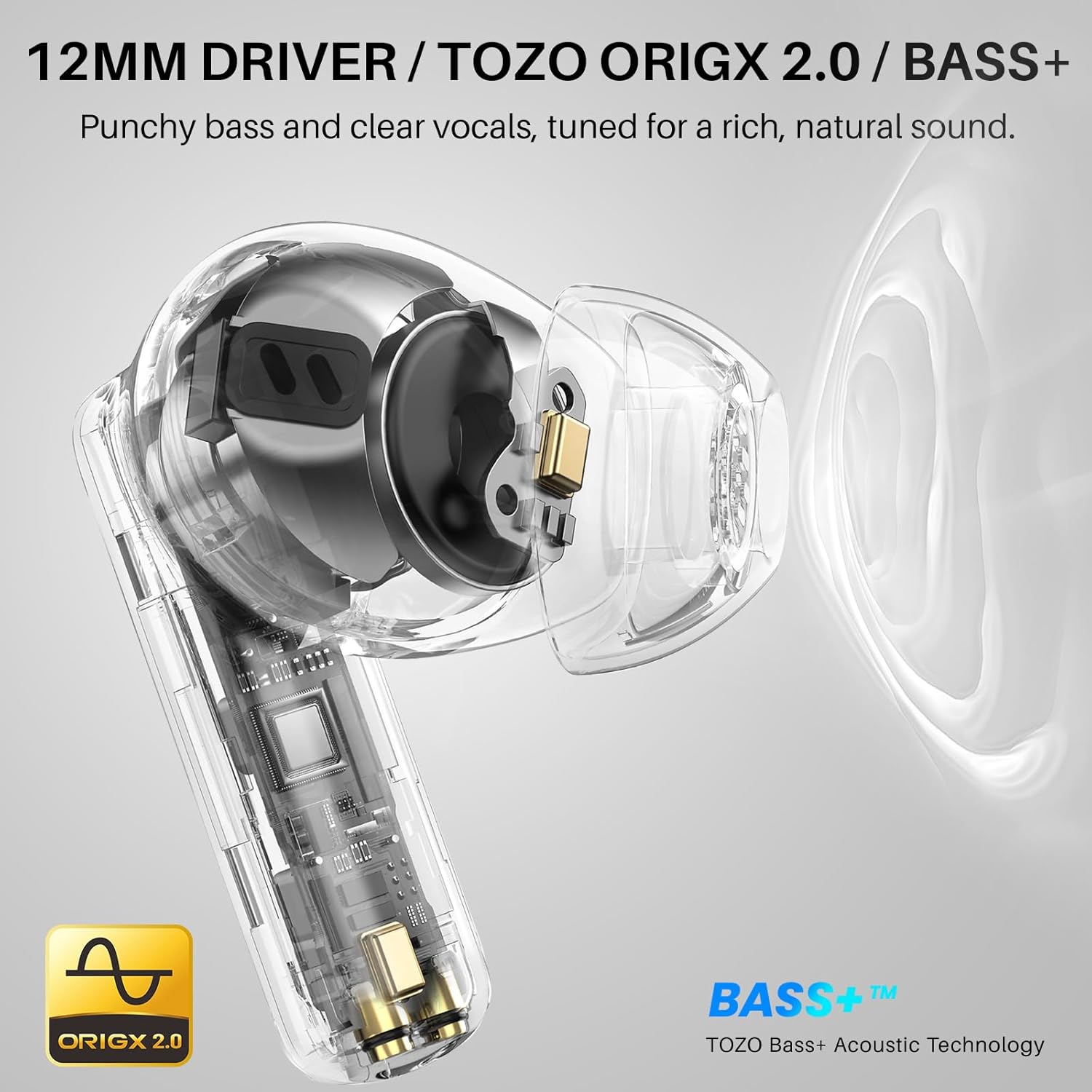 TOZO Hybrid Active Noise Cancelling Wireless Earbuds with 6 Mics AI Clear Call Ear Buds 68H Playtime with LED Display 32 Preset EQs via APP Bluetooth 5.3 IPX8 Waterproof in Ear Headphones