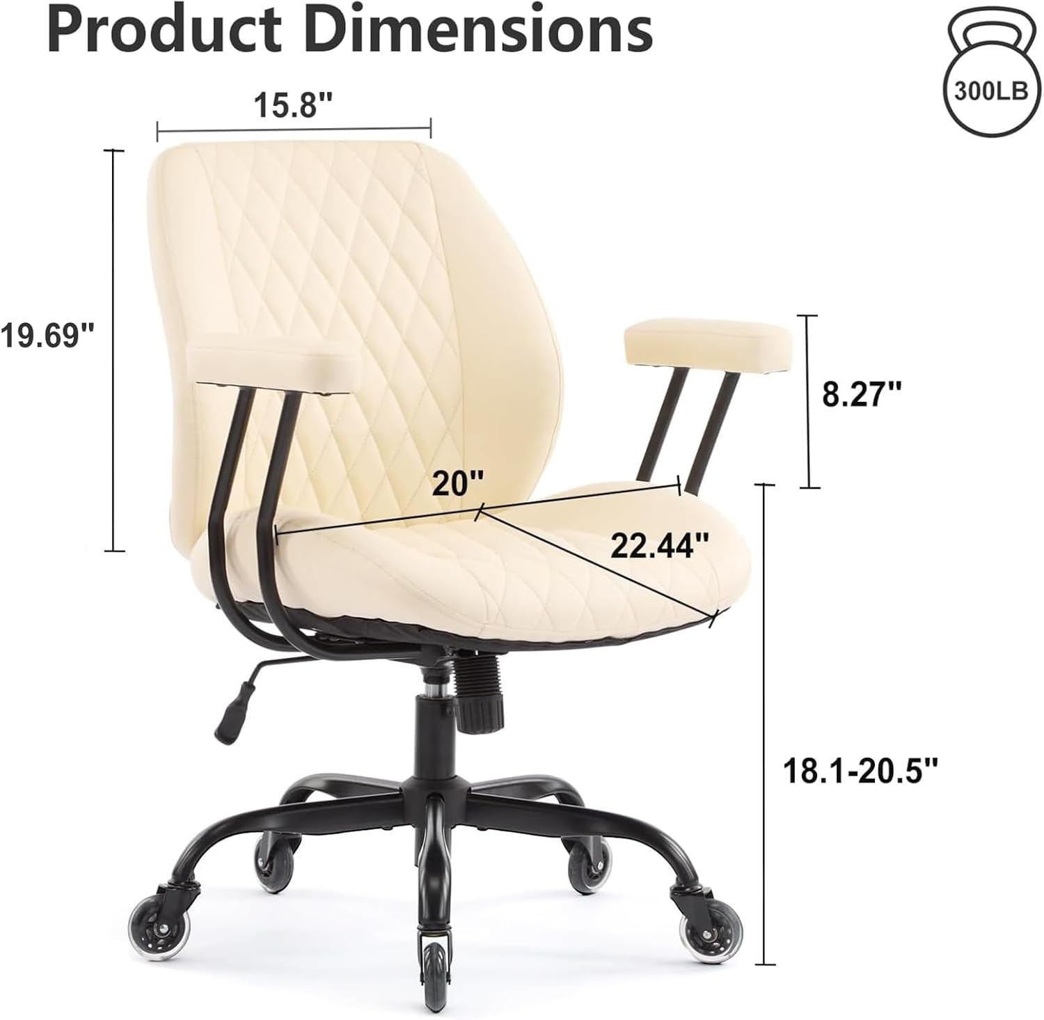 YFO Home Office Desk Chair Office Rubber Casters Ergonomic Computer Chair with Lumbar Support Adjustable Height Rolling Swivel Executive Task Armrests Chair . Cream Leather