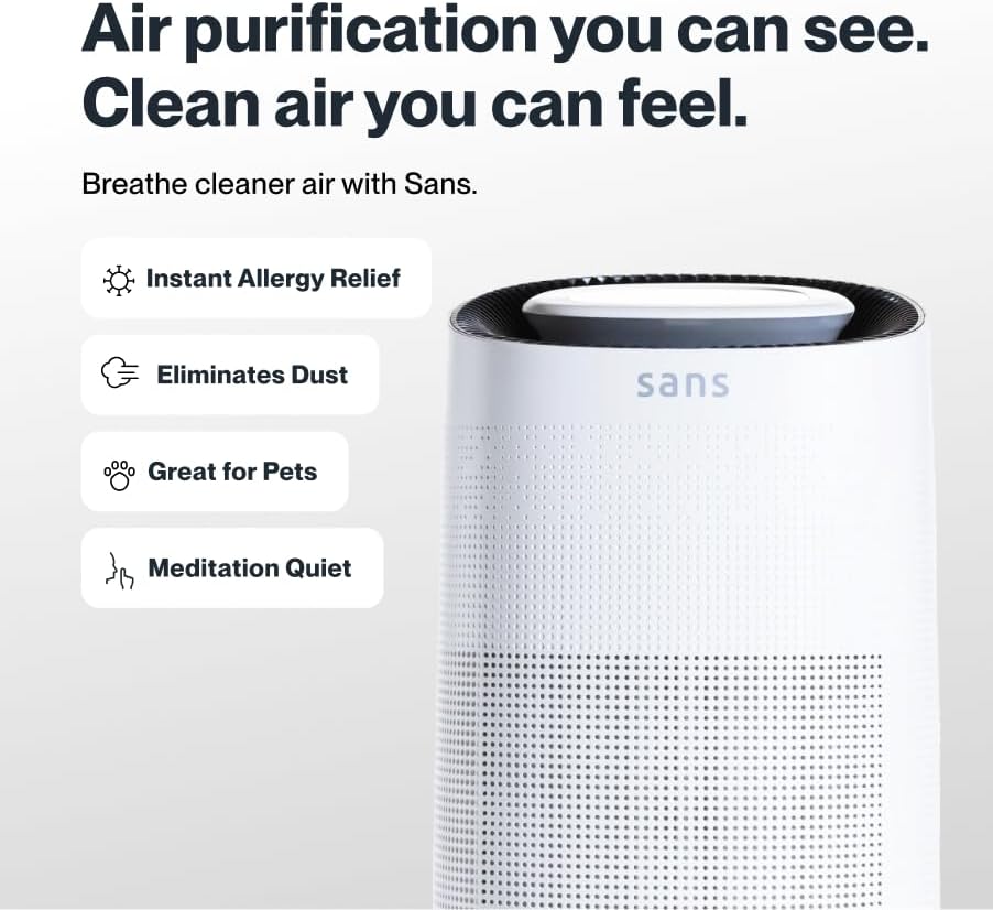 Sans HEPA 13 Air Purifier for Home Extra Large Rooms (1560 sq ft) | UV-C Sterilization & Carbon Odor Defense | Quiet 35dB Auto-Mode, Protect from Smoke, Pollutants, Dust & Allergens (White)