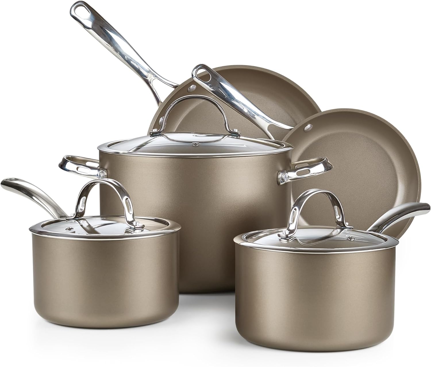 Cooks Standard 8-Piece Kitchen Cookware Set, Hard Anodized Ceramic Nonstick Induction Pots and Pans Includes Saucepans, Stockpot with Lids, Frying Pans, Bronze