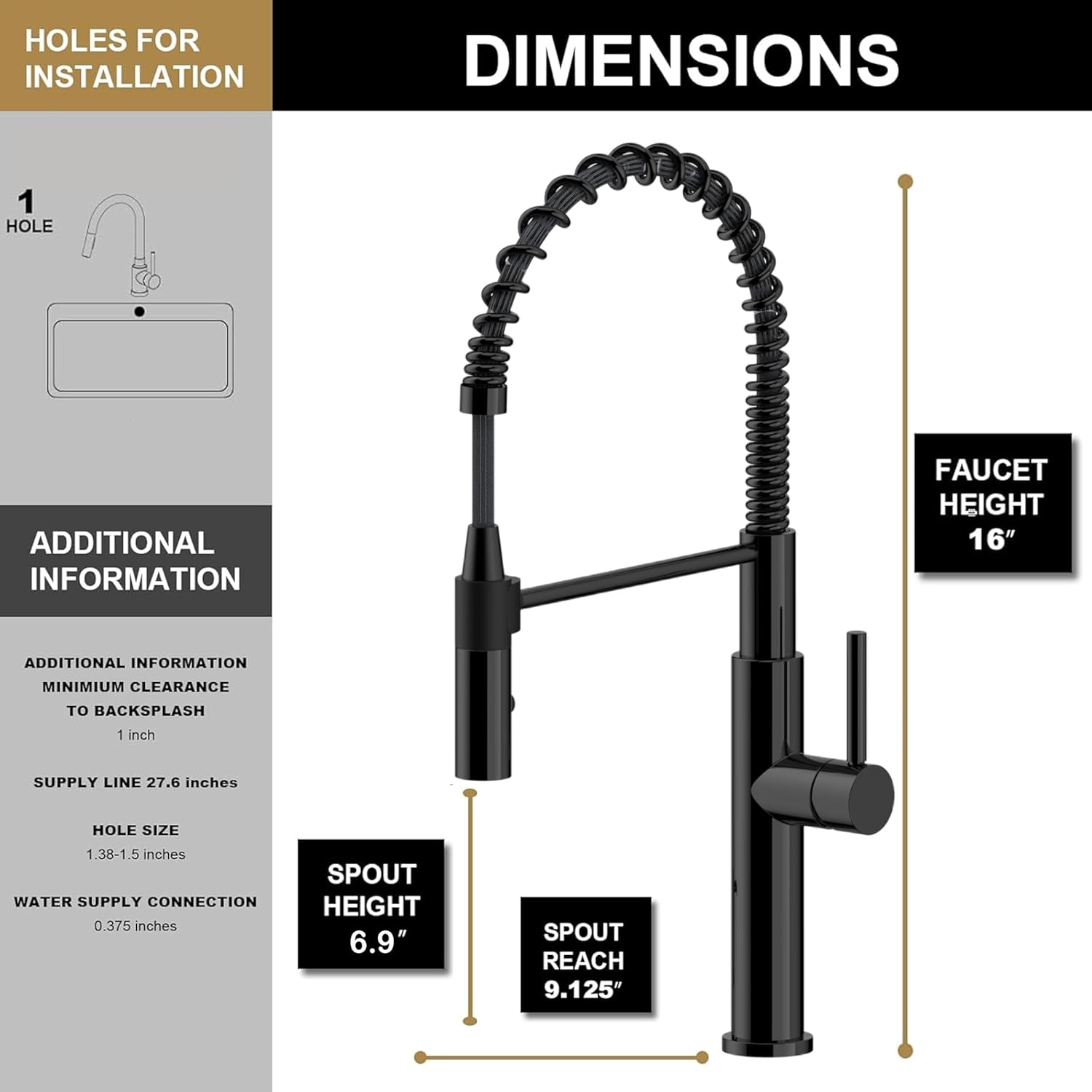 Kitchen Faucet with Pull Down Sprayer - Commercial High Arc Stainless Steel Single Handle for RV Bar Laundry Farmhouse Camper Outdoor Black