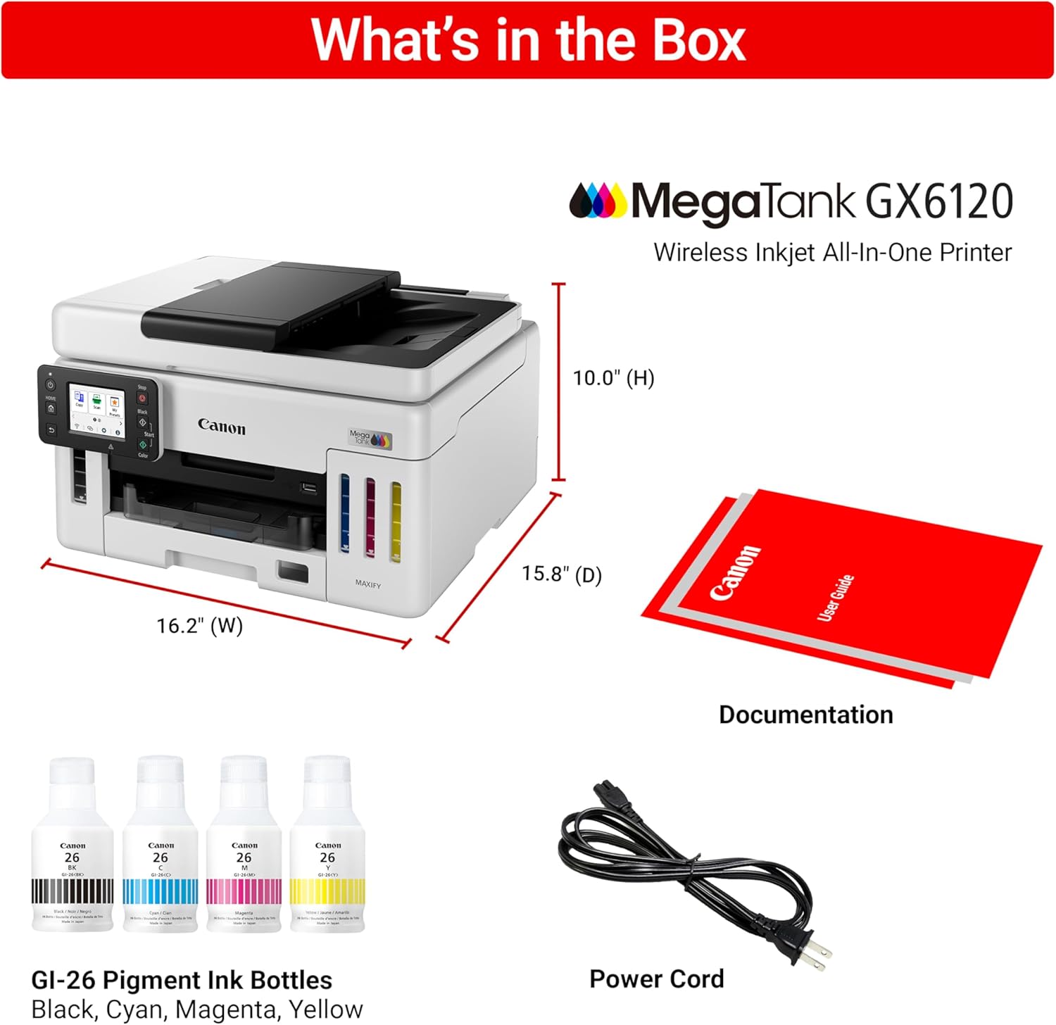 Canon Megatank GX6120 Wireless All-in-One Printer, Print, Scan and Copy, with 2.7