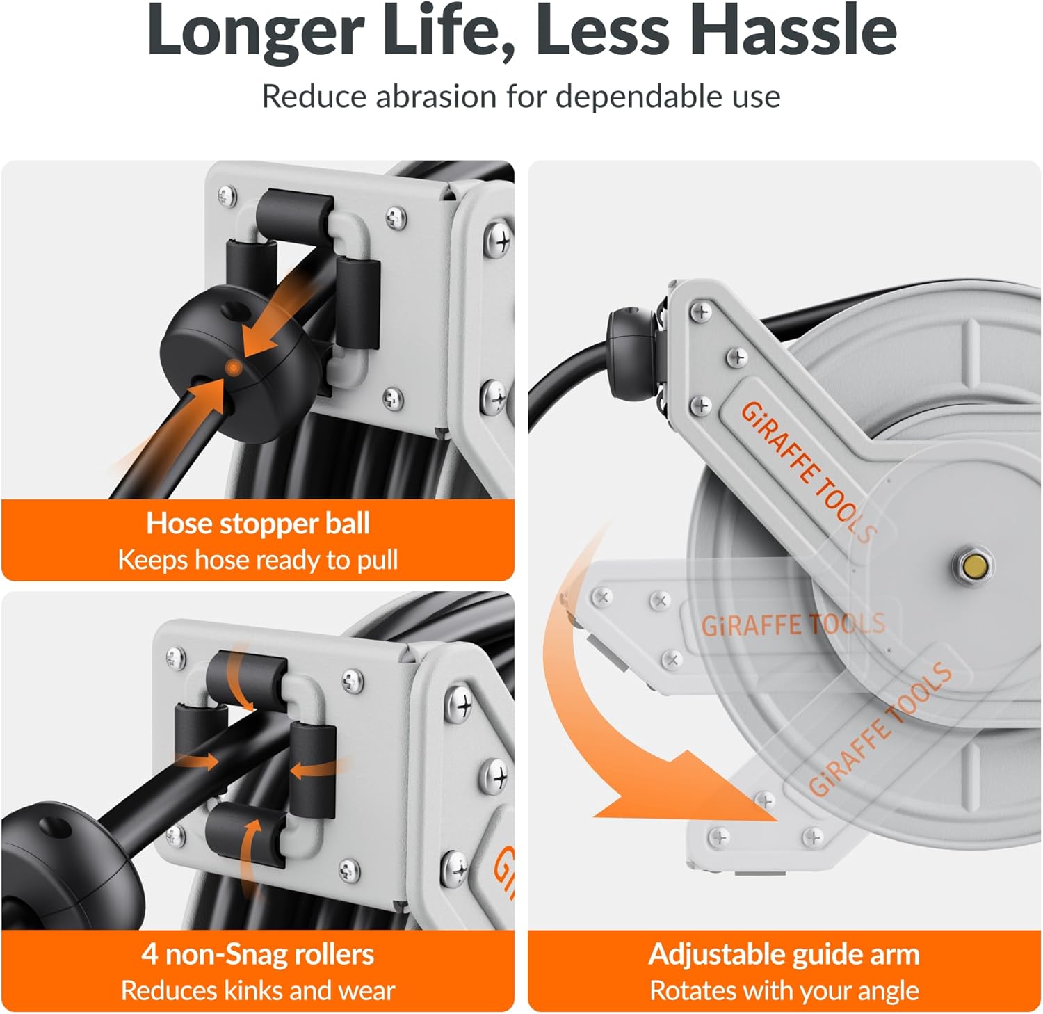 Giraffe Tools Pressure Washer Hose Reel 65ft, 1/4