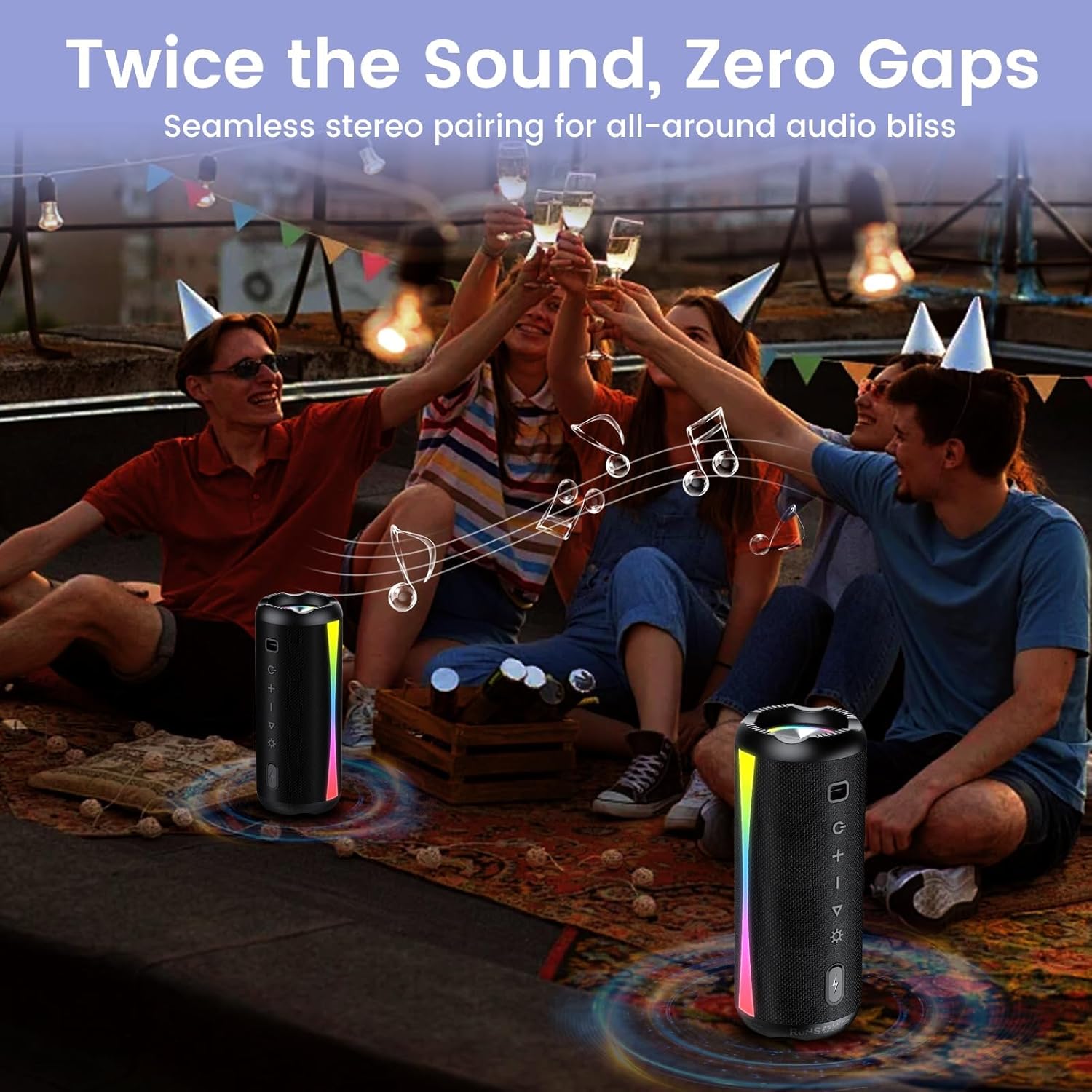 Portable Bluetooth Speaker, 2026 Bluetooth Wireless Speaker 5.4 with RGB Lights, 30H Playtime with Deep Bass, IP7 Waterproof, TWS Pairing, Portable Speaker for Travel/Party/Home/Gifts, Black
